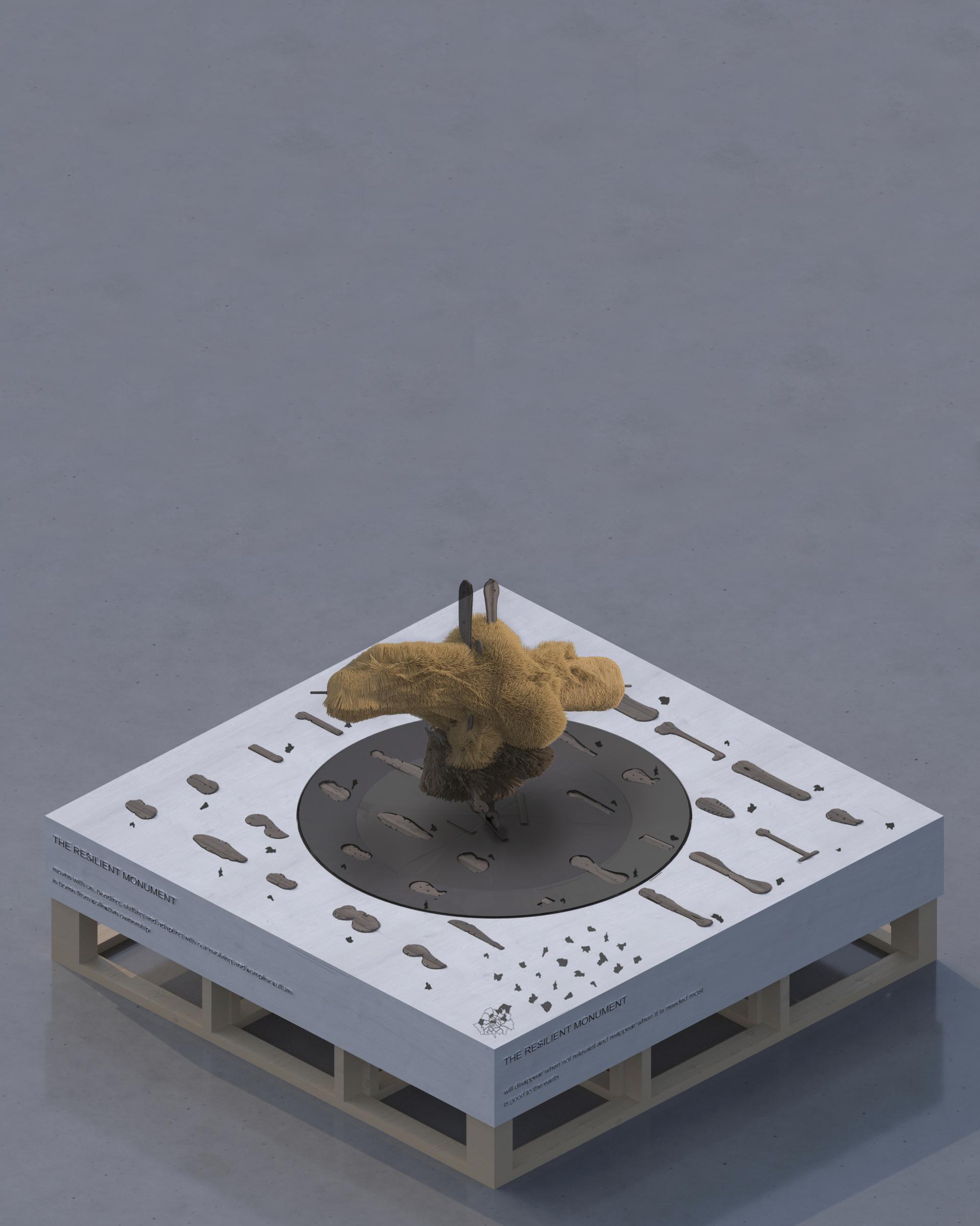 Conceptual model titled "The Resilient Monument," showcasing innovative design elements through Passivhaus principles in architecture.