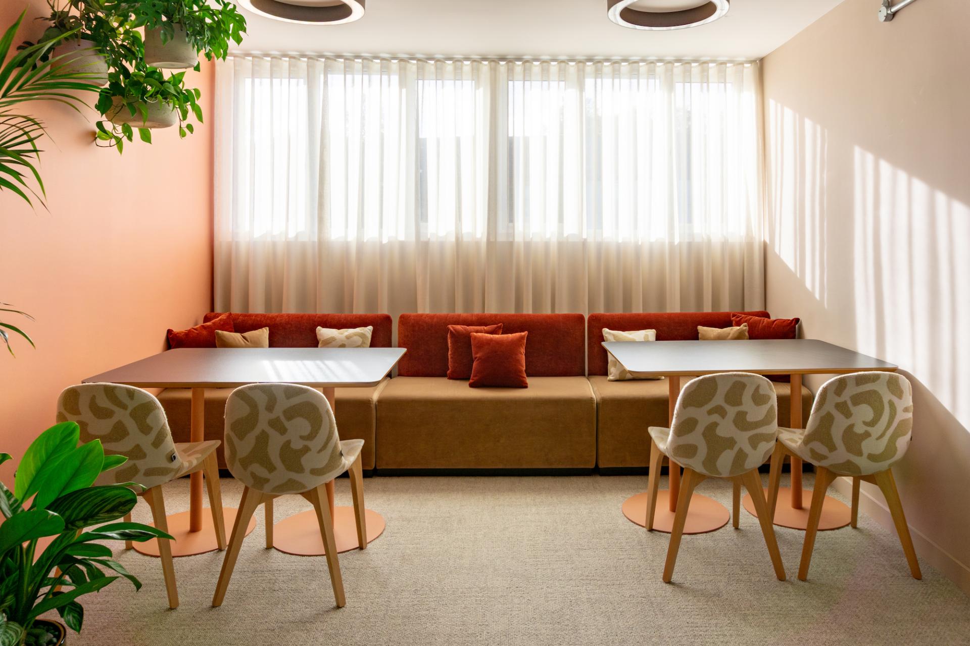 Bright and inviting seating area at the Liz Hickson Academy, designed for collaboration and wellbeing.