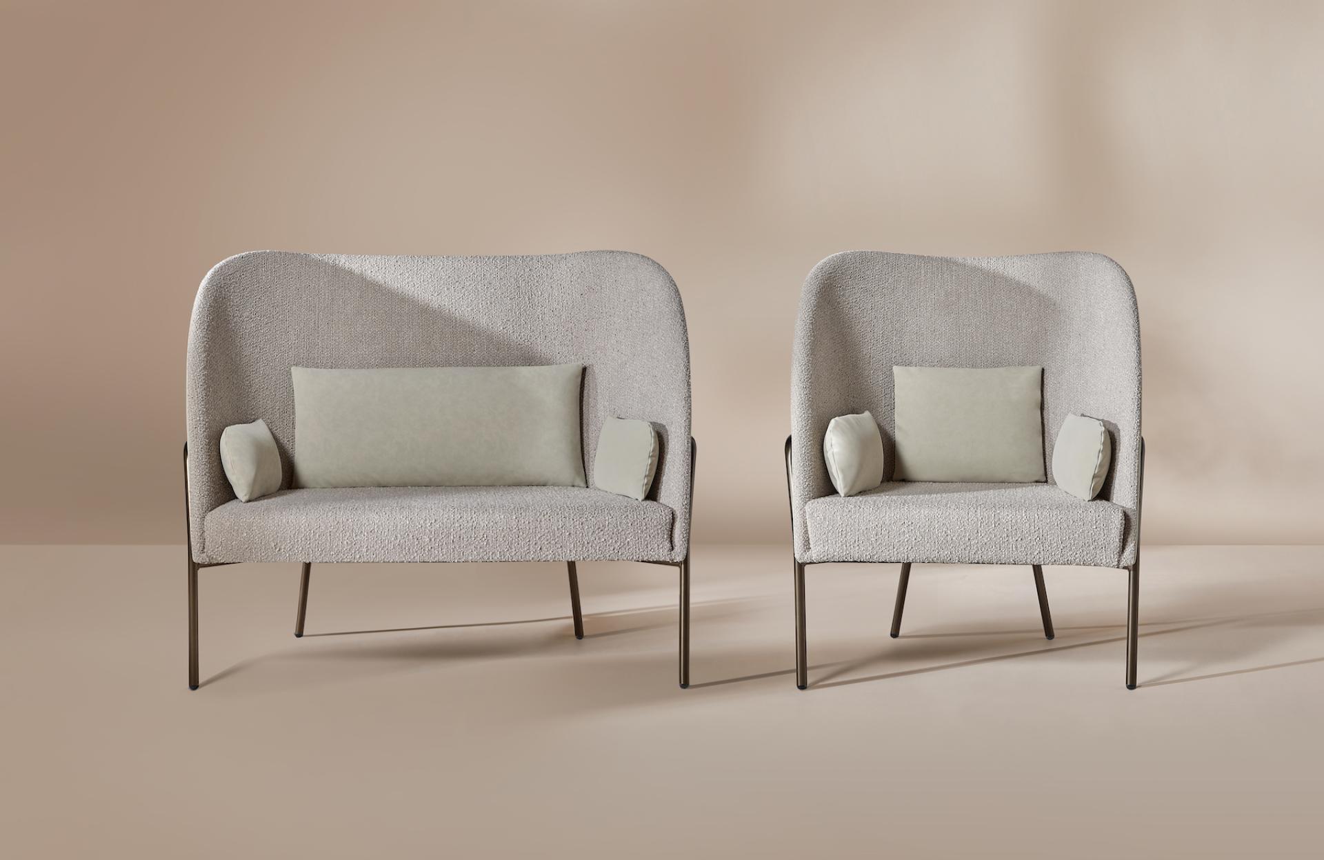 Contemporary Tiros seating collection by Gresham, featuring stylish upholstered chairs with supportive cushions, ideal for work or play.