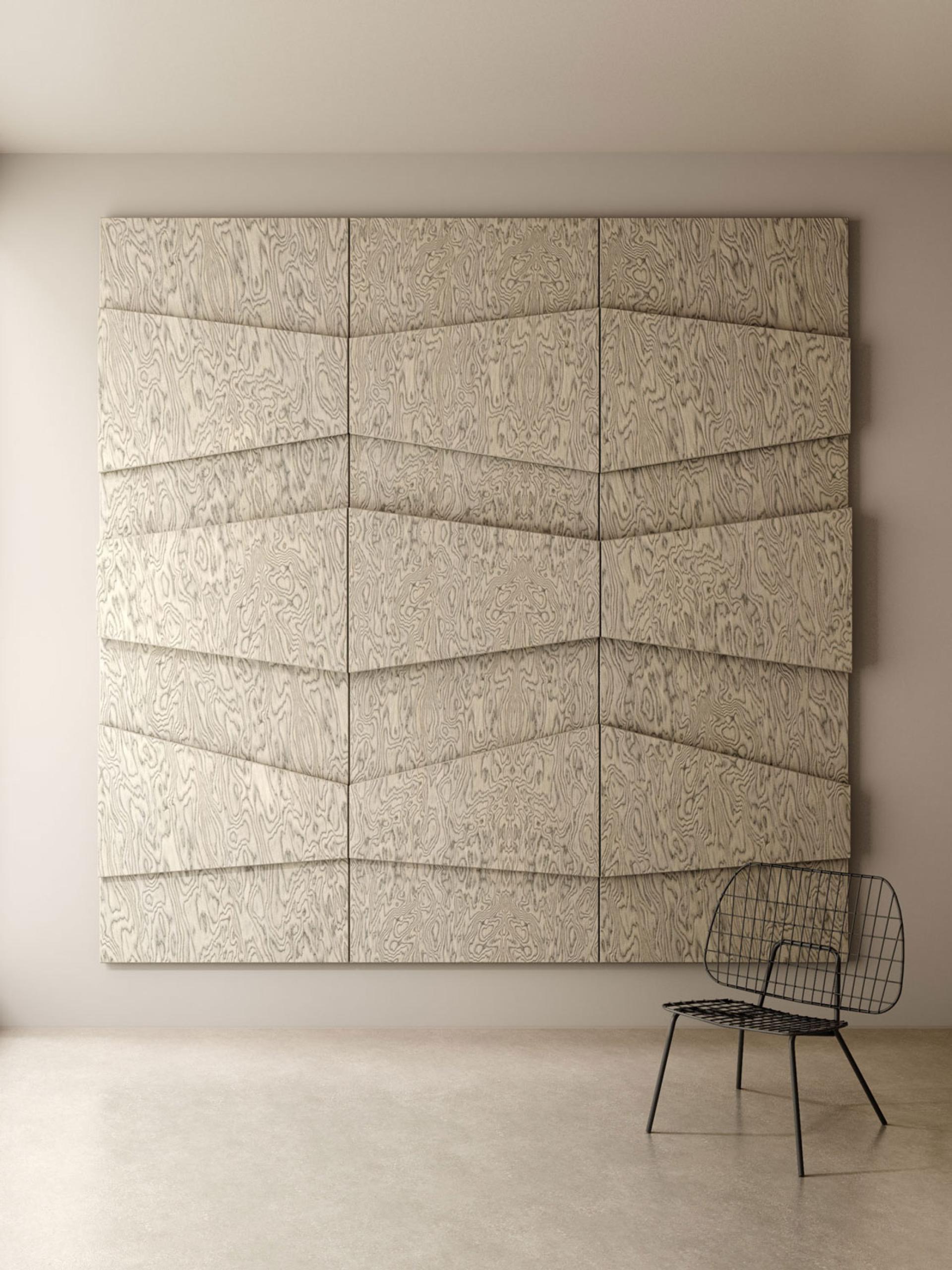 Stylish wood-panel wall exhibiting a modern design from WOOD-SKIN's Fold Panels collection, enhancing interior aesthetics.