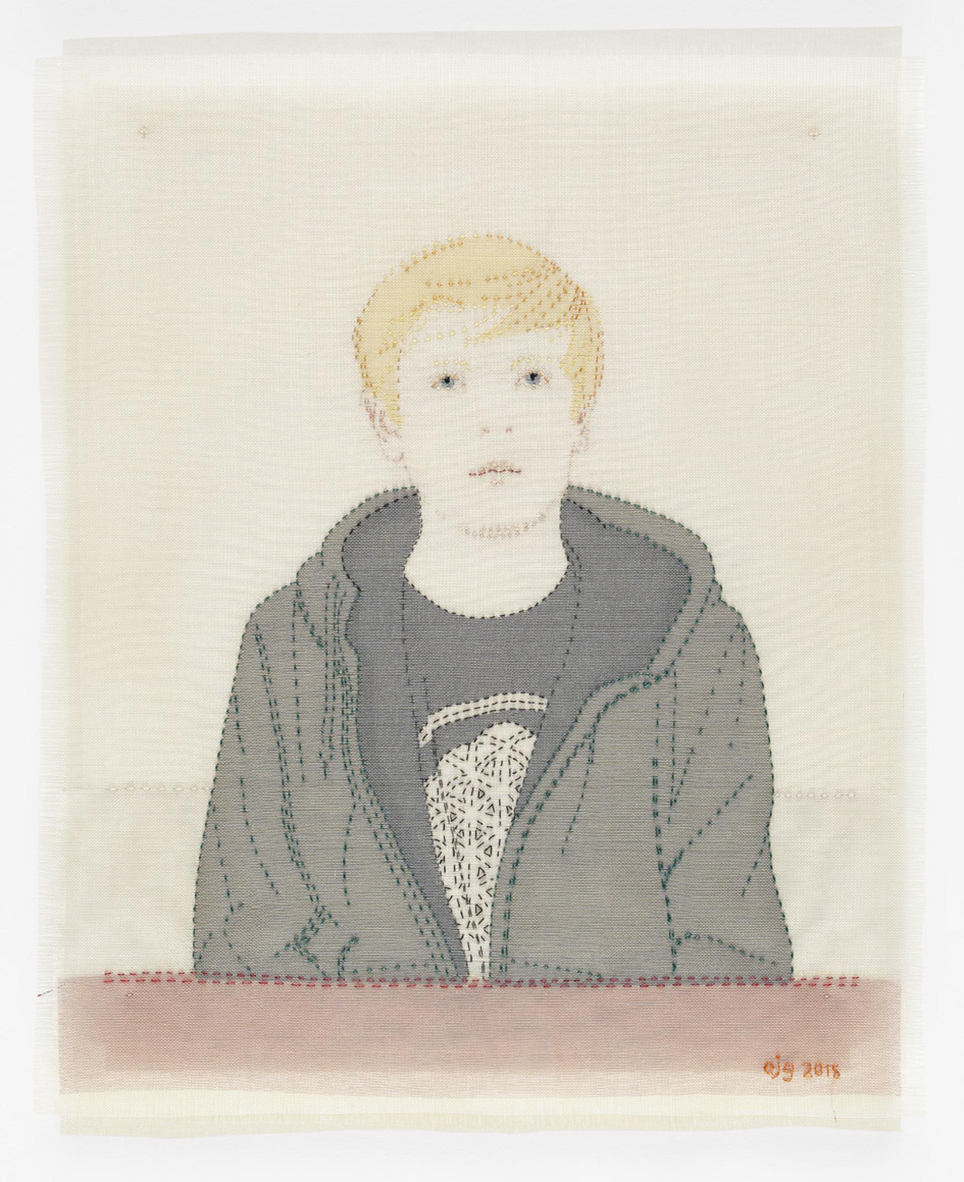 A textile artwork depicting a young person in a hoodie, showcasing intricate stitching and craftsmanship, reflecting Design Nation's artistic innovation.
