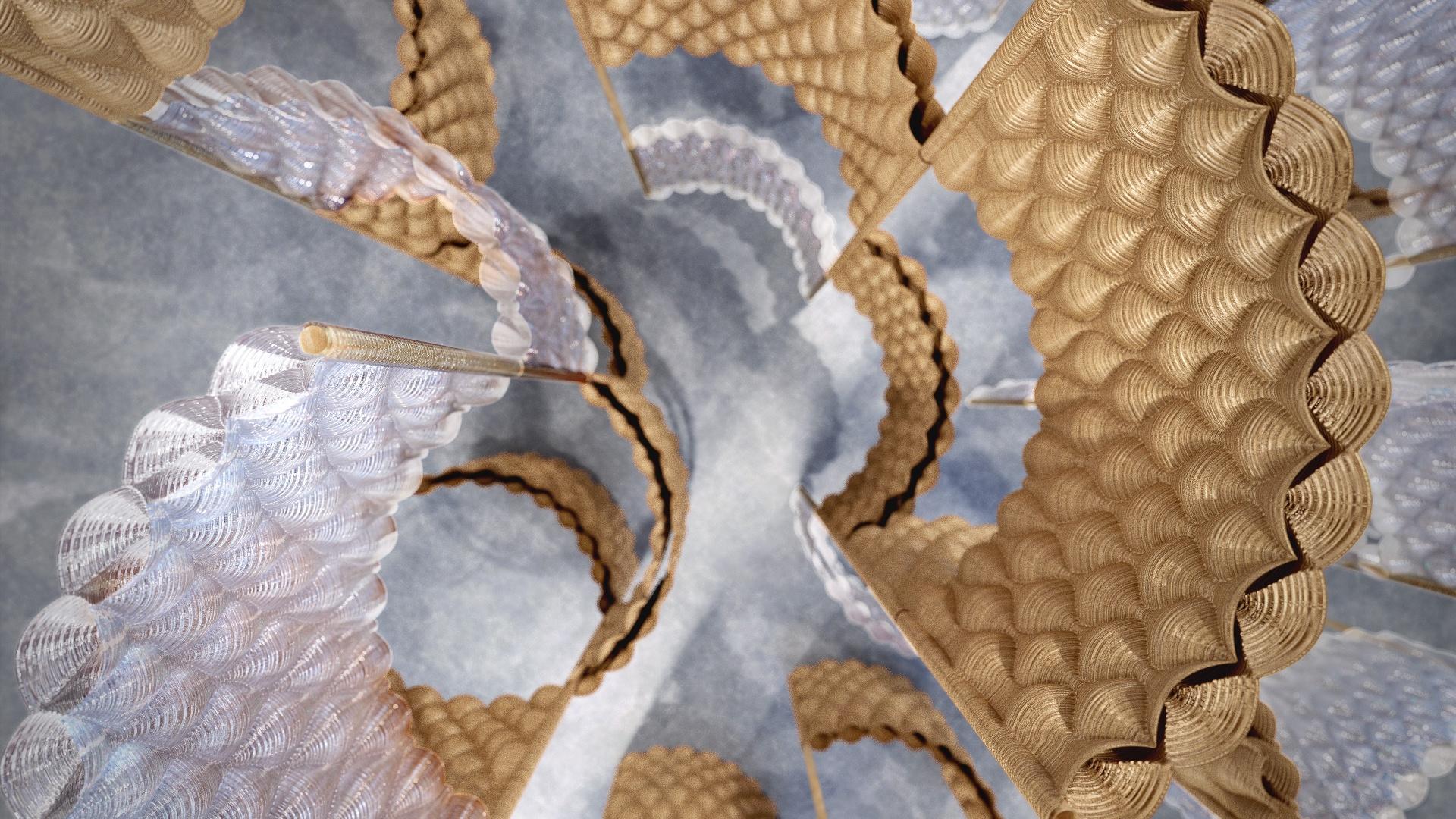 Intricate design of Aurora installation at the Design Museum, showcasing innovative materials and structures during COP26.