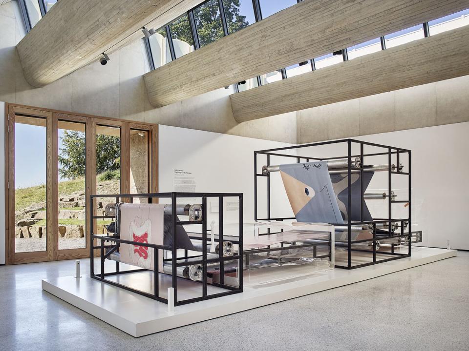 Sculptural installation by Holly Hendry at Yorkshire Sculpture Park, showcasing innovative materials and contemporary design elements.