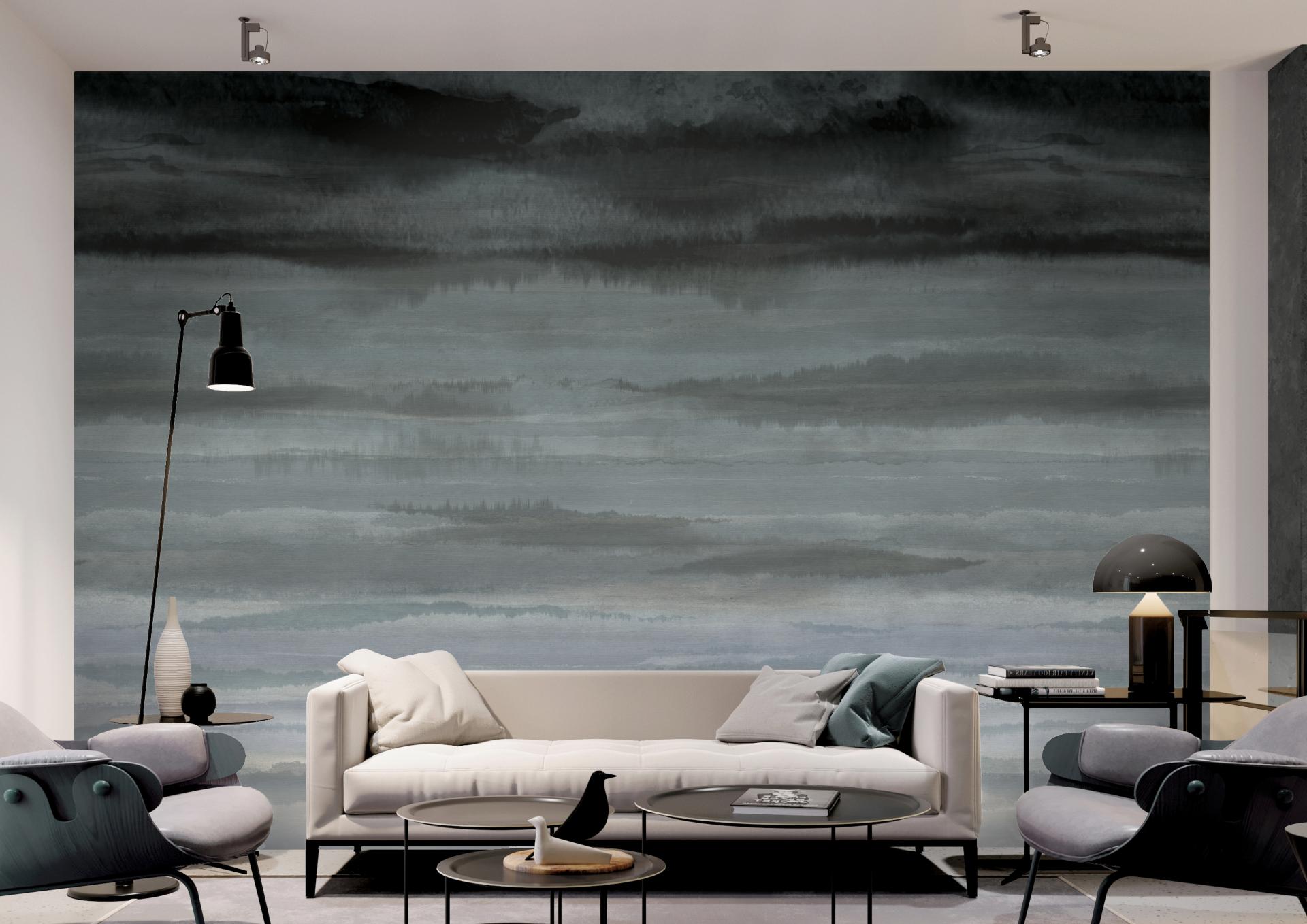 Elegant living room featuring Muraspec's Dreamscape ombre wallcovering, showcasing serene hues and sophisticated design elements.