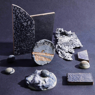 Experimental biomaterials showcased in various textures and colors, highlighting innovation in sustainable design practices.