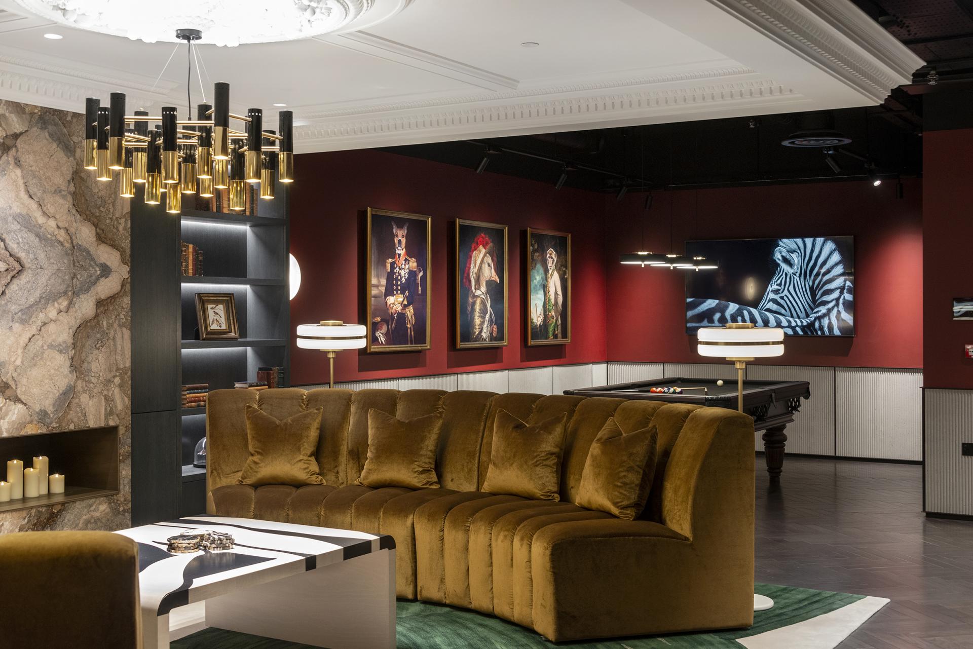 Stylish lounge area at Material Source Studio in Glasgow featuring unique artwork, modern furnishings, and a cozy atmosphere.