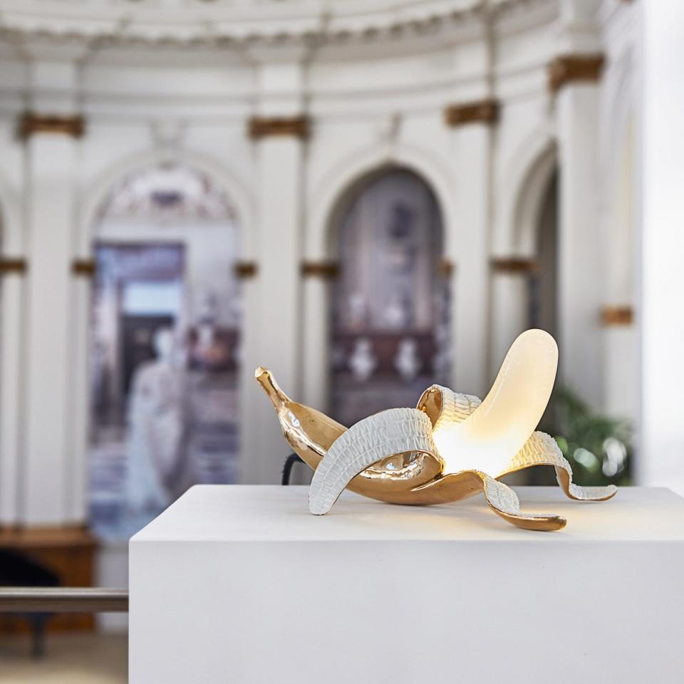 Sculptural banana lamp on display in Carpenters Workshop Gallery's new San Francisco space, highlighting contemporary design.