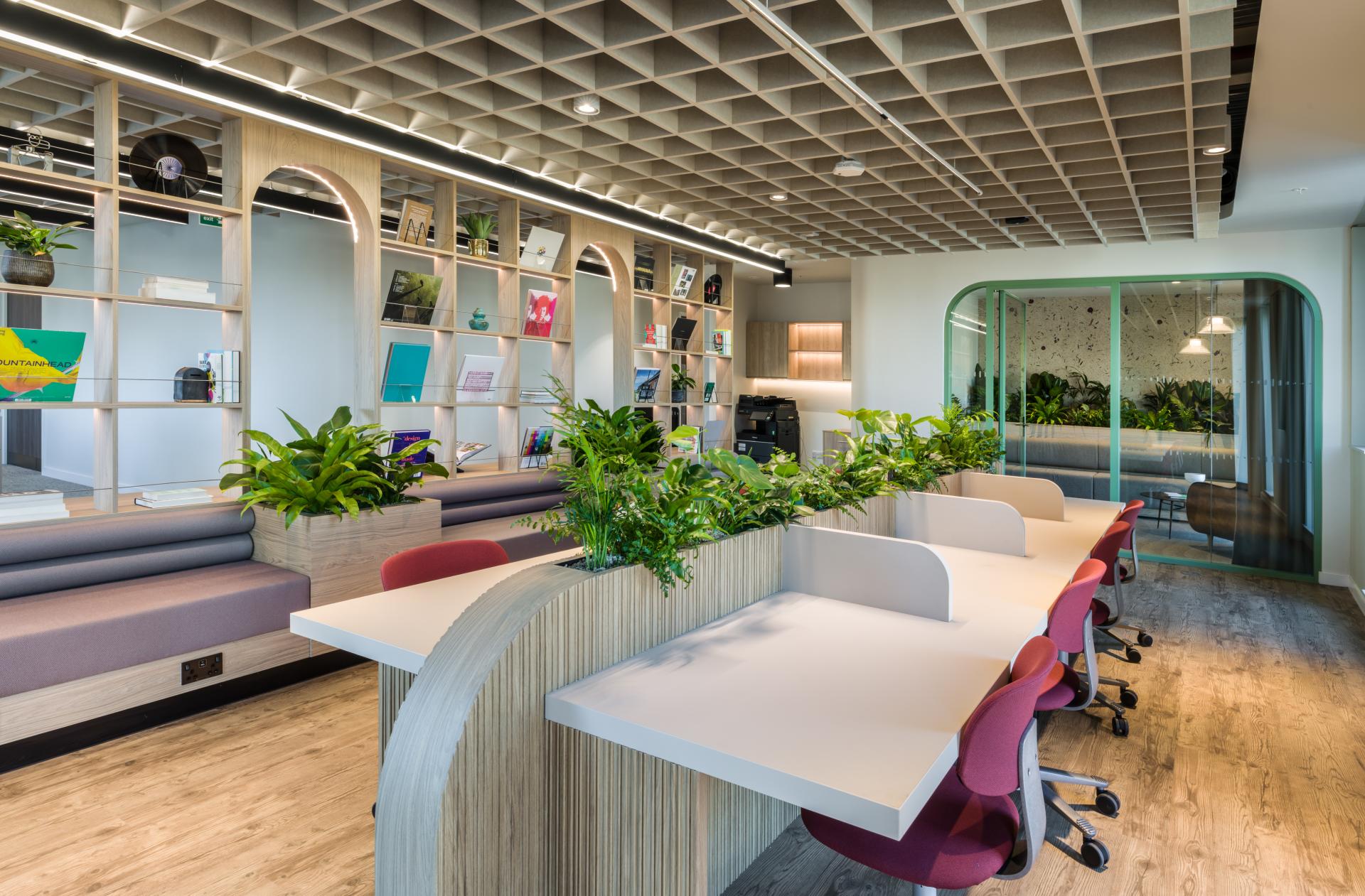SpaceInvader's workplace scheme for Virgin Media O2 balances vibrancy with variety to support congregation and calm.