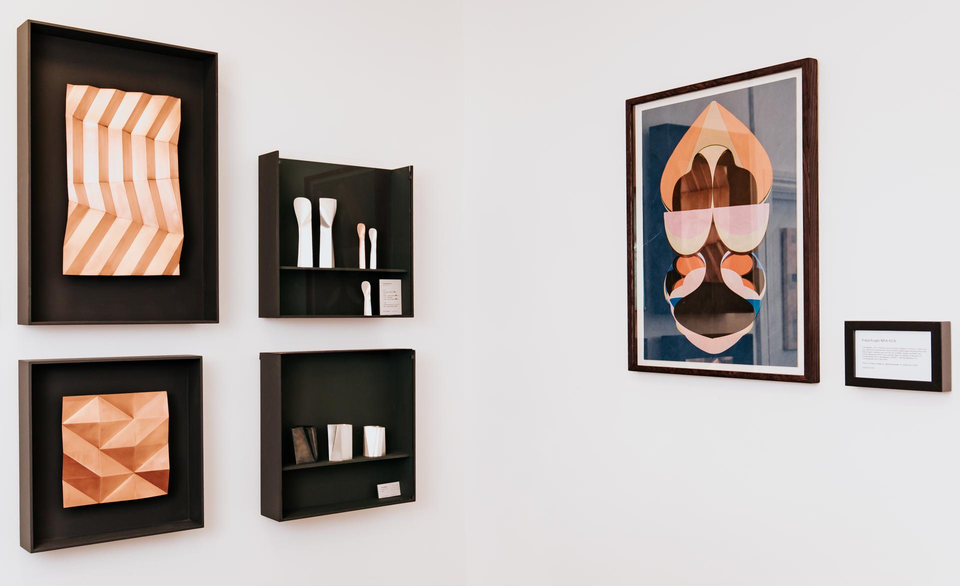 Contemporary design exhibit featuring sculptural artworks and elegant crafted items on display at Future Icons.