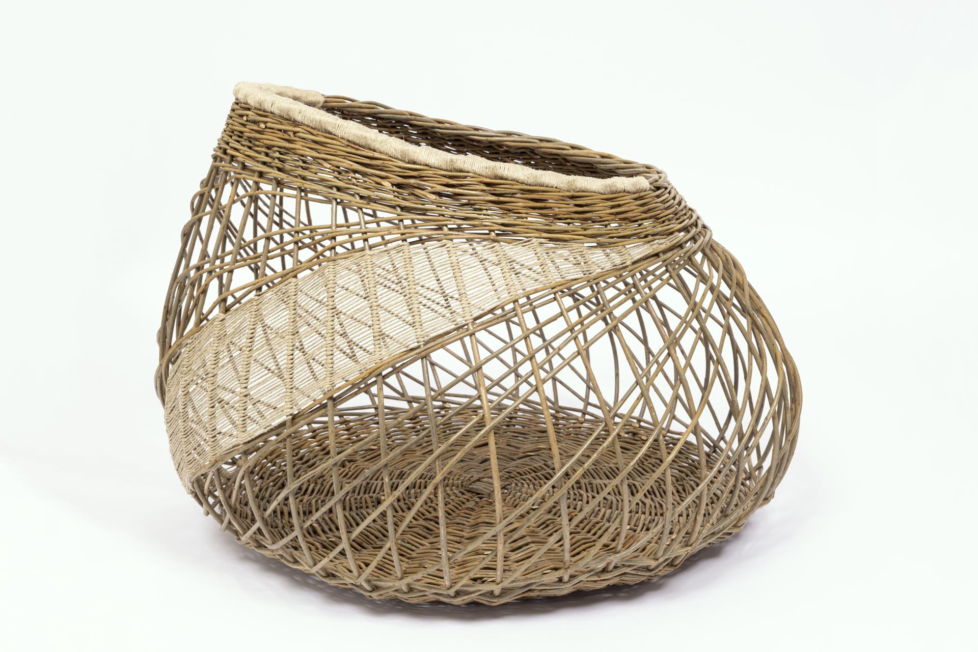 Handcrafted woven basket showcasing artisanal craftsmanship, featured in the Future Icons Selects exhibition at London Craft Week 2023.