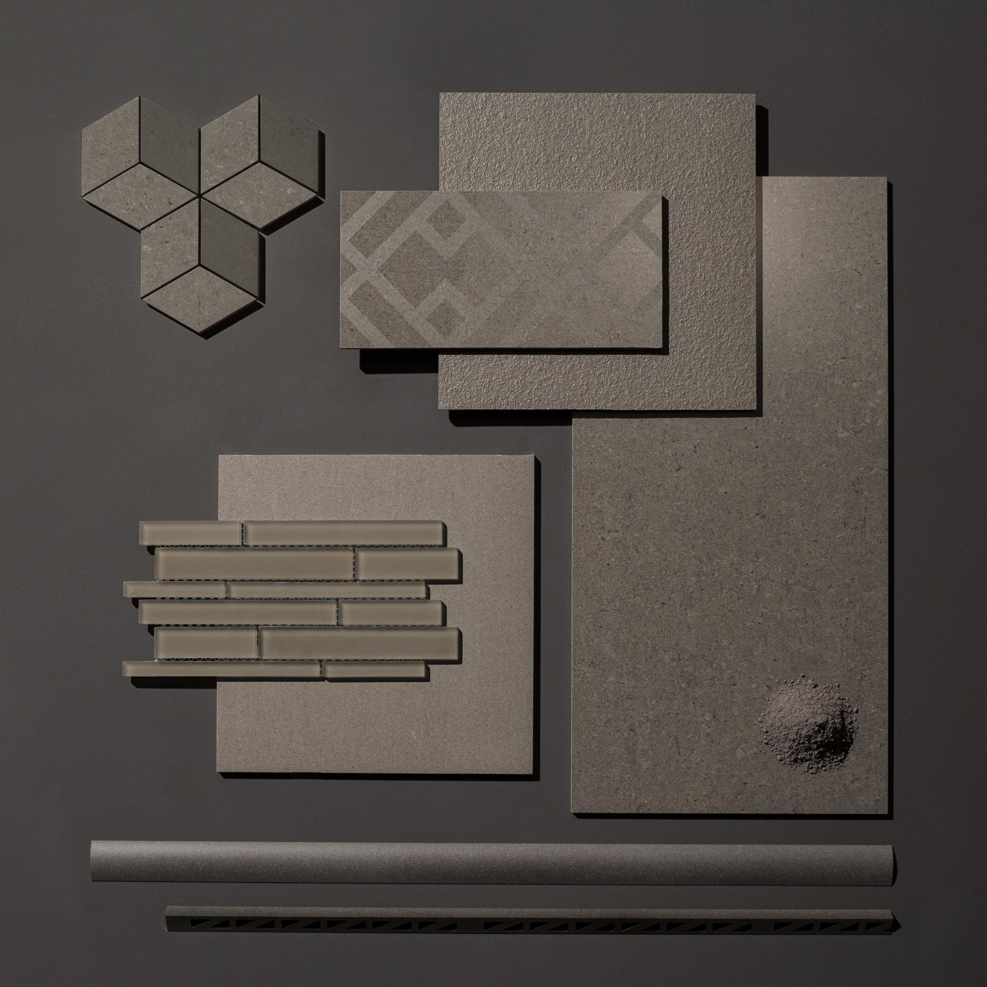 Assorted tile samples with various textures and designs, showcasing collaboration in innovative tile manufacturing by PARKSIDE.