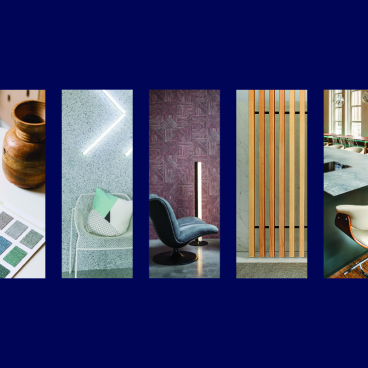 A collage showcasing design elements, including materials, furniture, and textures from Material Source Studio in Glasgow.