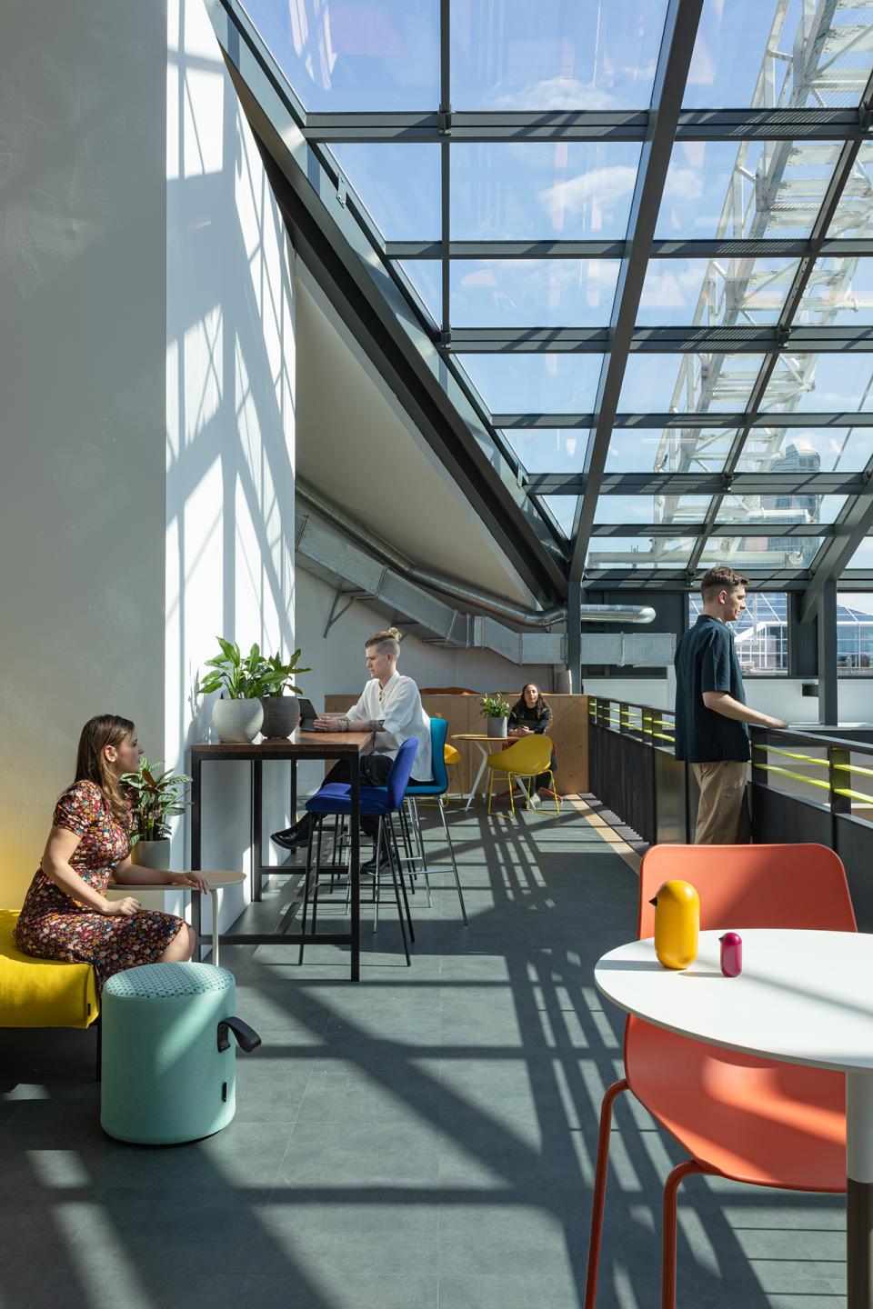 Bright, open interior designed by Gensler, showcasing a vibrant, communal space for First Love Foundation.