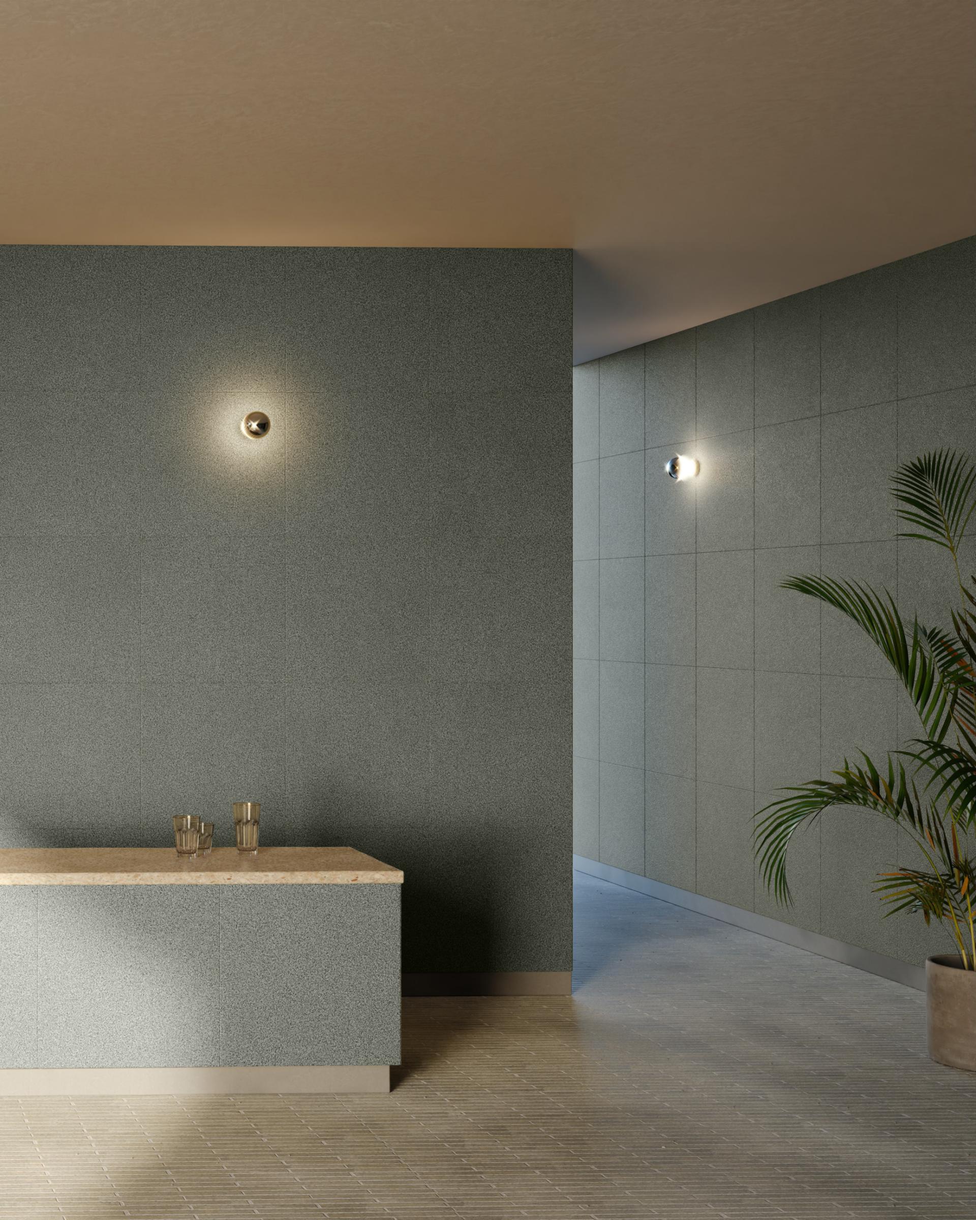 Modern interior showcasing CornWall® material surface with organic texture in a stylish, minimalist setting.