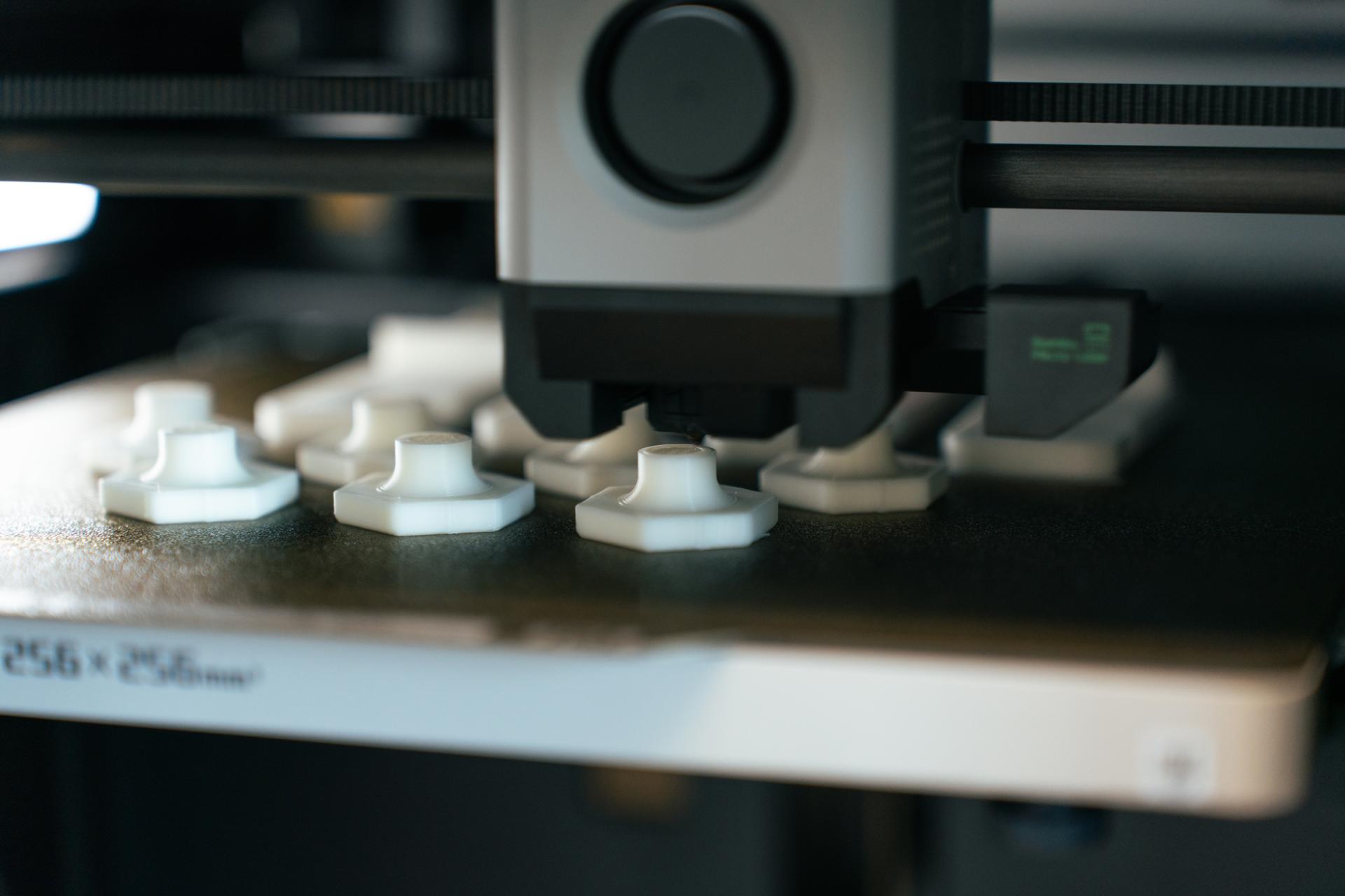 3D printer in action creating recyclable components for Autex Acoustics’ SpinFix, emphasizing sustainability and circularity principles.