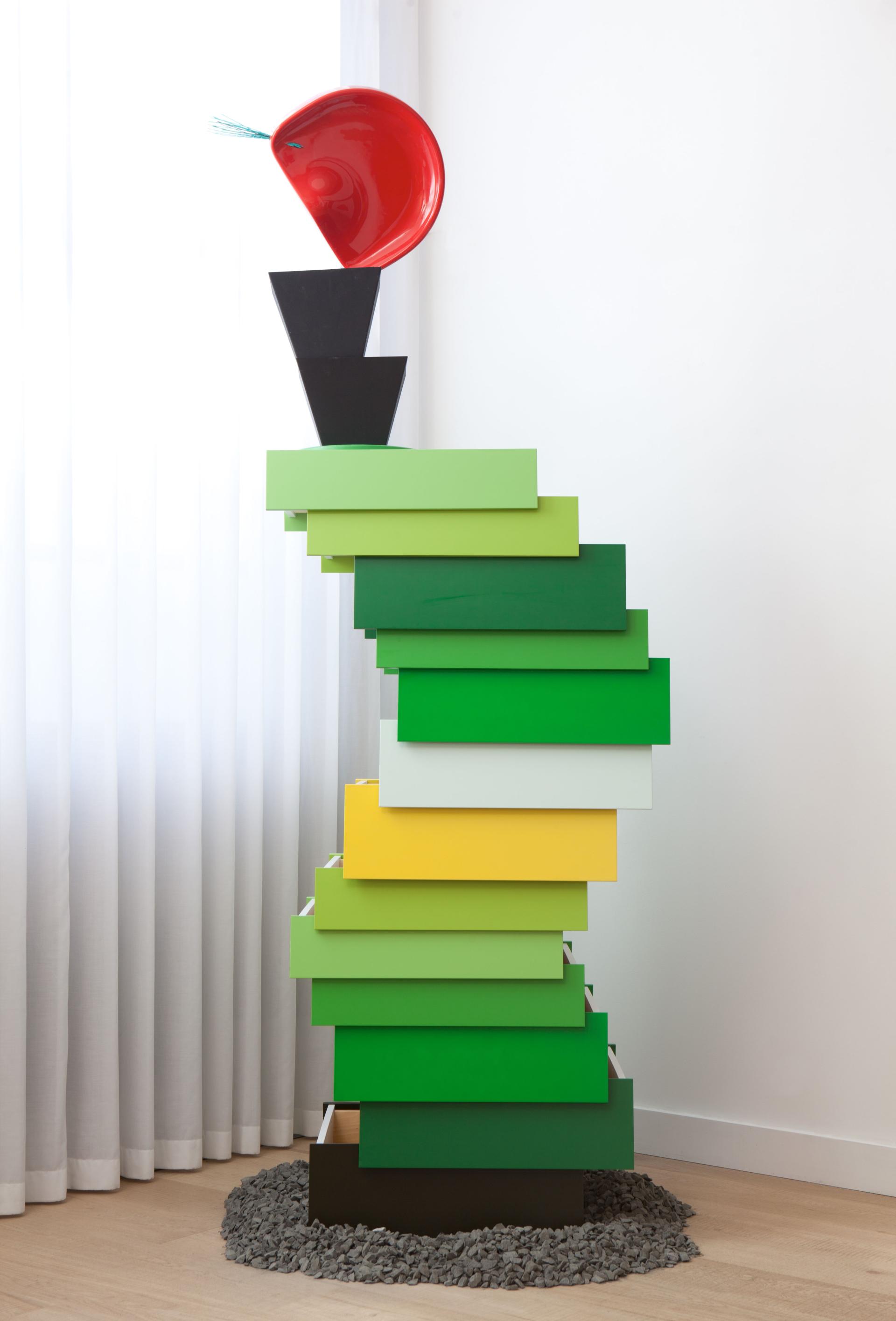 Colorful sculptural design by Lorenzo Vitturi, showcasing stacked geometric forms and vibrant colors for Established & Sons.
