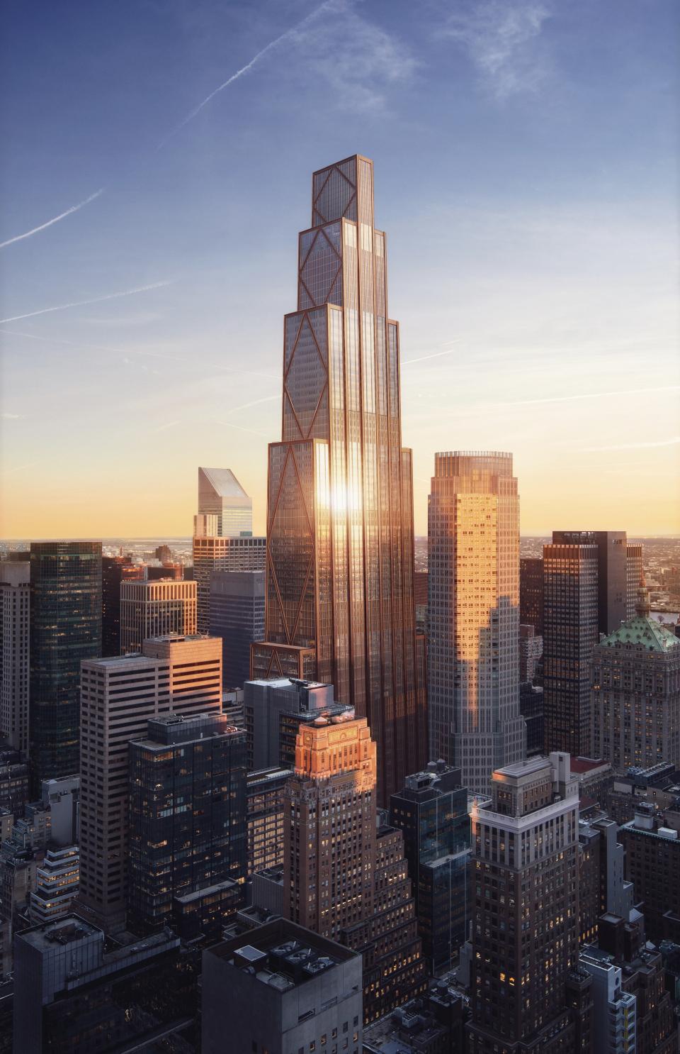 Stunning aerial view of 270 Park Avenue, an innovative all-electric skyscraper in New York City’s skyline.