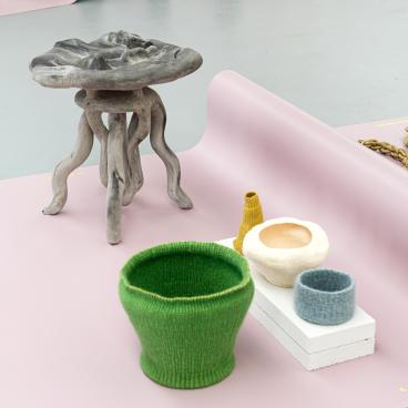 Craft in colour: Forbo’s Furniture Linoleum in Soft Lilac frames HOW&WOW at Dutch Design Week 2025.