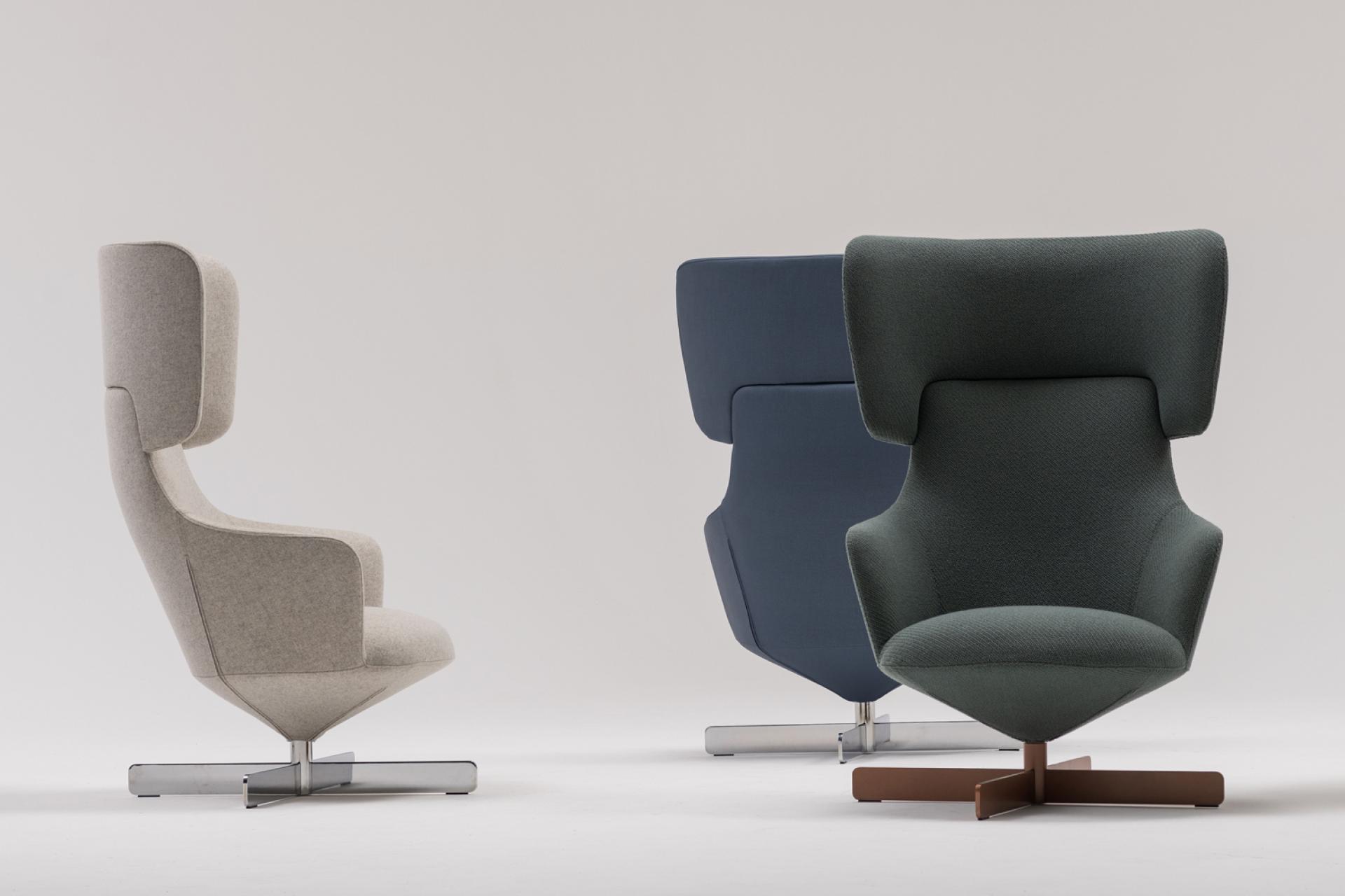 Stylish upholstered chairs in varying colors, showcasing modern design and material beauty discussed by designer David Fox.