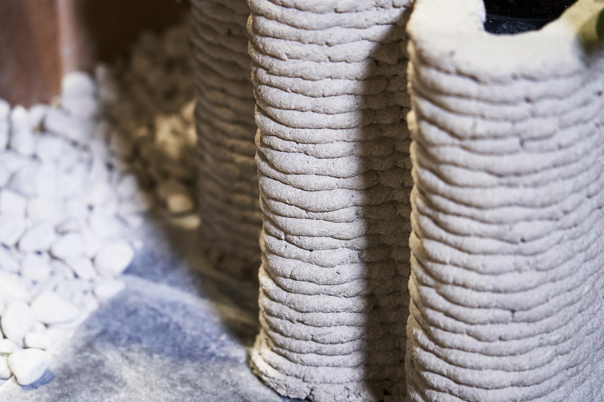 Textured concrete structure showcasing innovative installation techniques at Material Source Studio in Manchester.