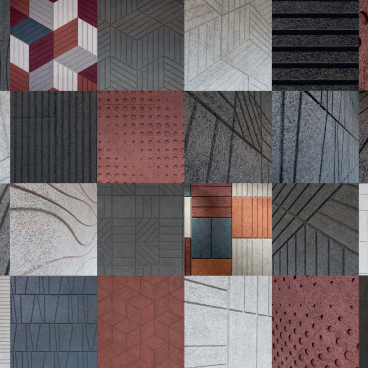 Diverse textured panels showcasing Troldtekt's innovative wood wool designs for enhanced interior acoustics in contemporary spaces.