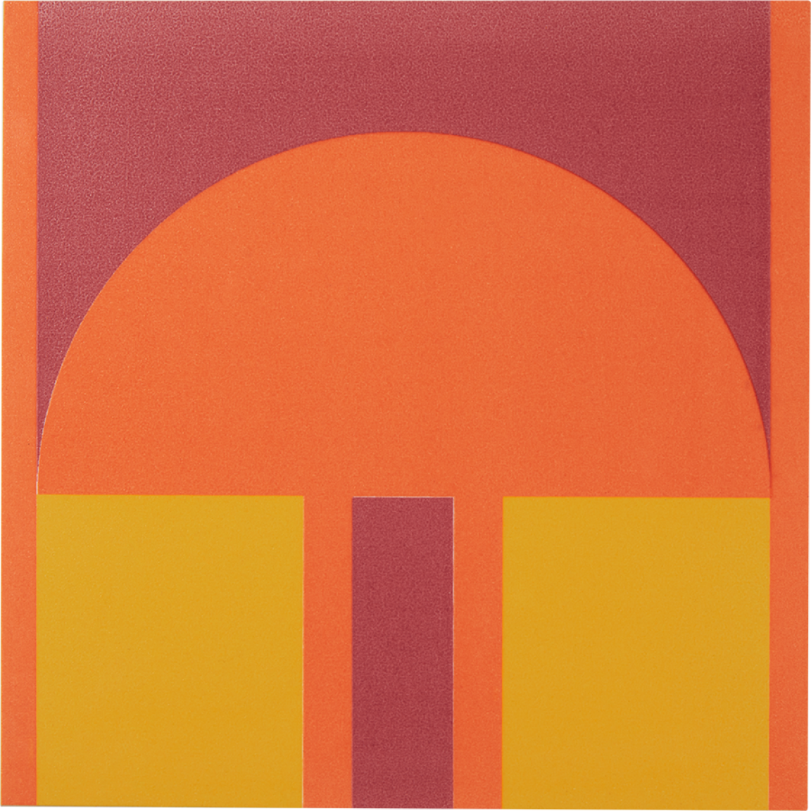 Vibrant geometric tile design featuring bold orange, yellow, and purple colors, part of Yinka Ilori's collection at Clerkenwell Design Week.