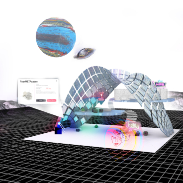 Innovative metaverse design featuring a futuristic space with neon elements, showcasing Roar's architectural vision.