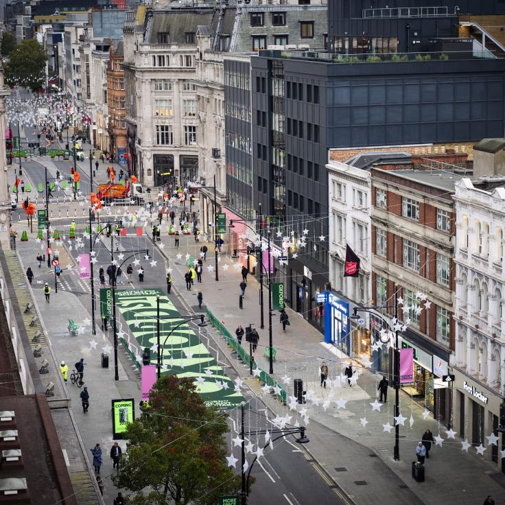 First phase of Oxford Street pedestrianisation unveiled by East and Oxford Street Development Corporation.