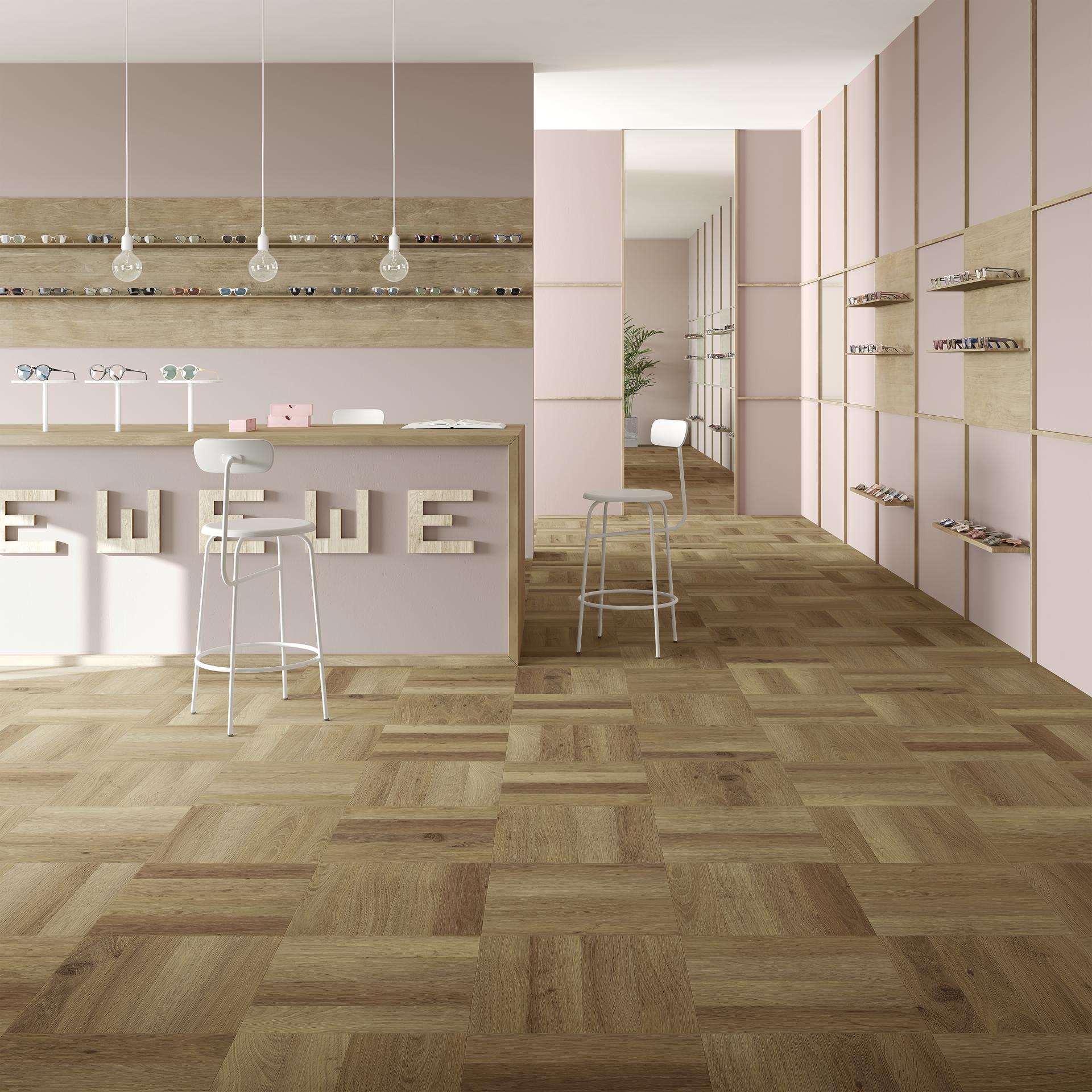 Light-filled interior of Material Source Studio Glasgow showcasing modern design elements, wooden flooring, and stylish display areas.