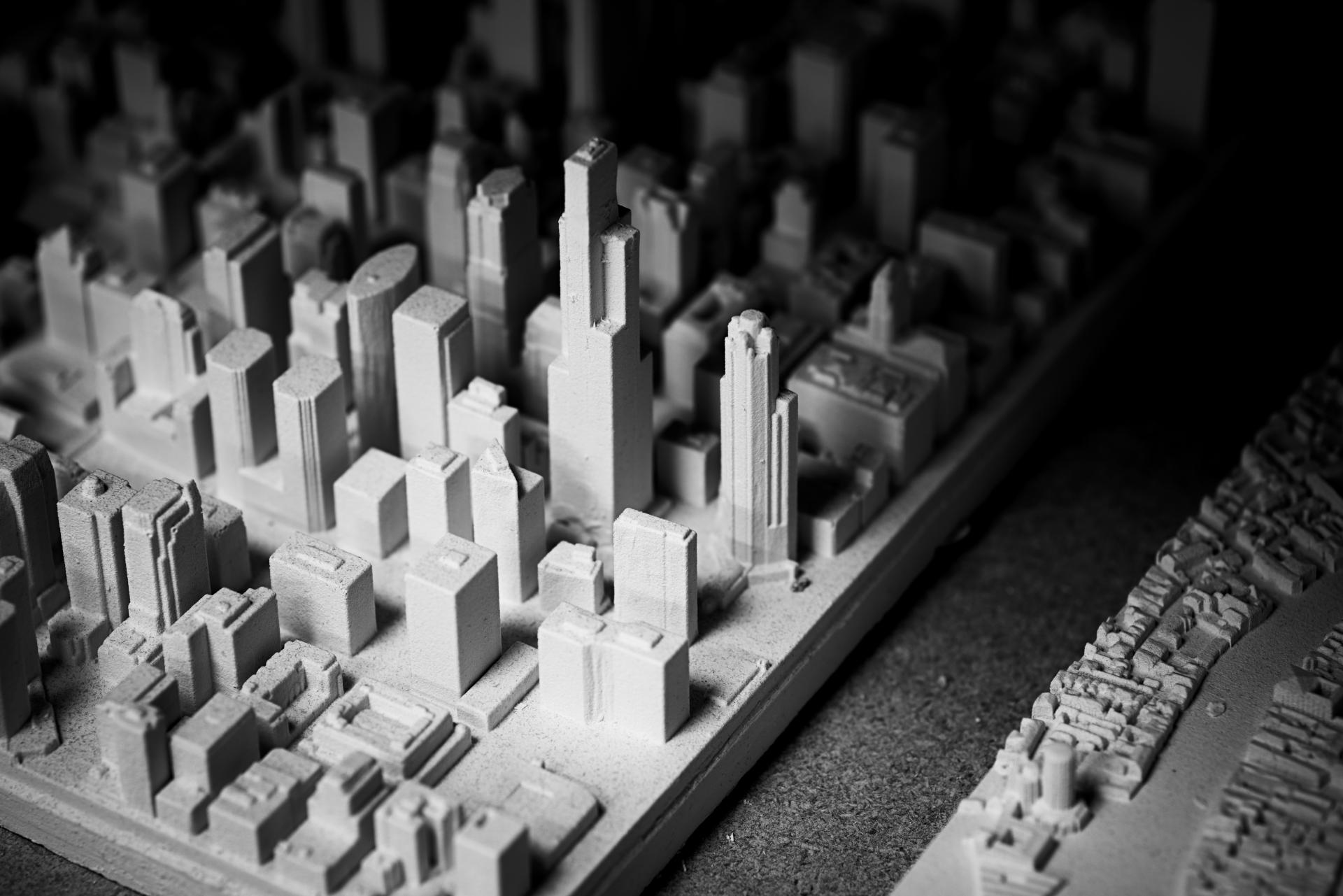 Detailed three-dimensional cityscape model showcasing urban architecture and skyline design by Chisel & Mouse.