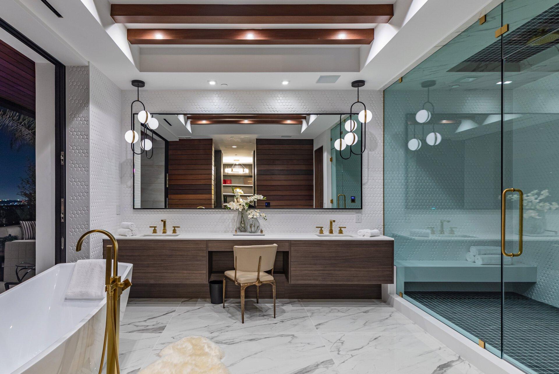 Stylish modern bathroom featuring M|R Walls by CDUK, sleek fixtures, and elegant lighting for a luxurious ambiance.