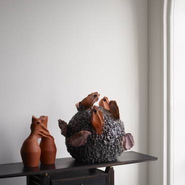 Contemporary ceramic sculptures displayed at Collect 2023, showcasing innovative designs and craftsmanship at Somerset House.