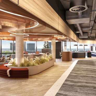 Modern office interior featuring innovative design elements by Incognito, showcasing a spacious layout with natural lighting.