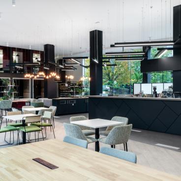 Agua provides rich, textural fabric selection for Tricorn Cafe by DP Designs.