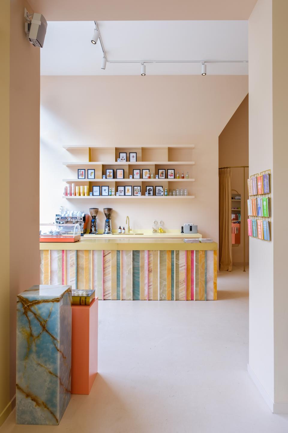 Colorful Onyx bar and fixtures create a vibrant atmosphere in the stylish office and coffee shop designed by SolidNature and Anne Claus.