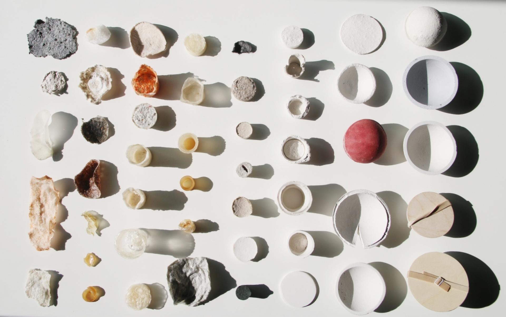 Various textured and colored natural materials arranged in an artistic display, showcasing inspiration and creativity for 2021.