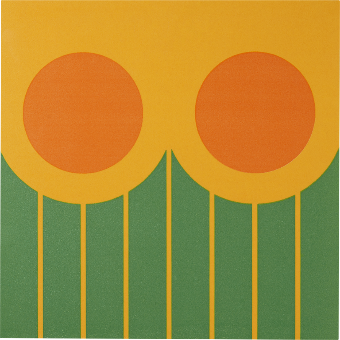 Vibrant tile design featuring orange circles and green stripes, part of Yinka Ilori's collection at Clerkenwell Design Week.