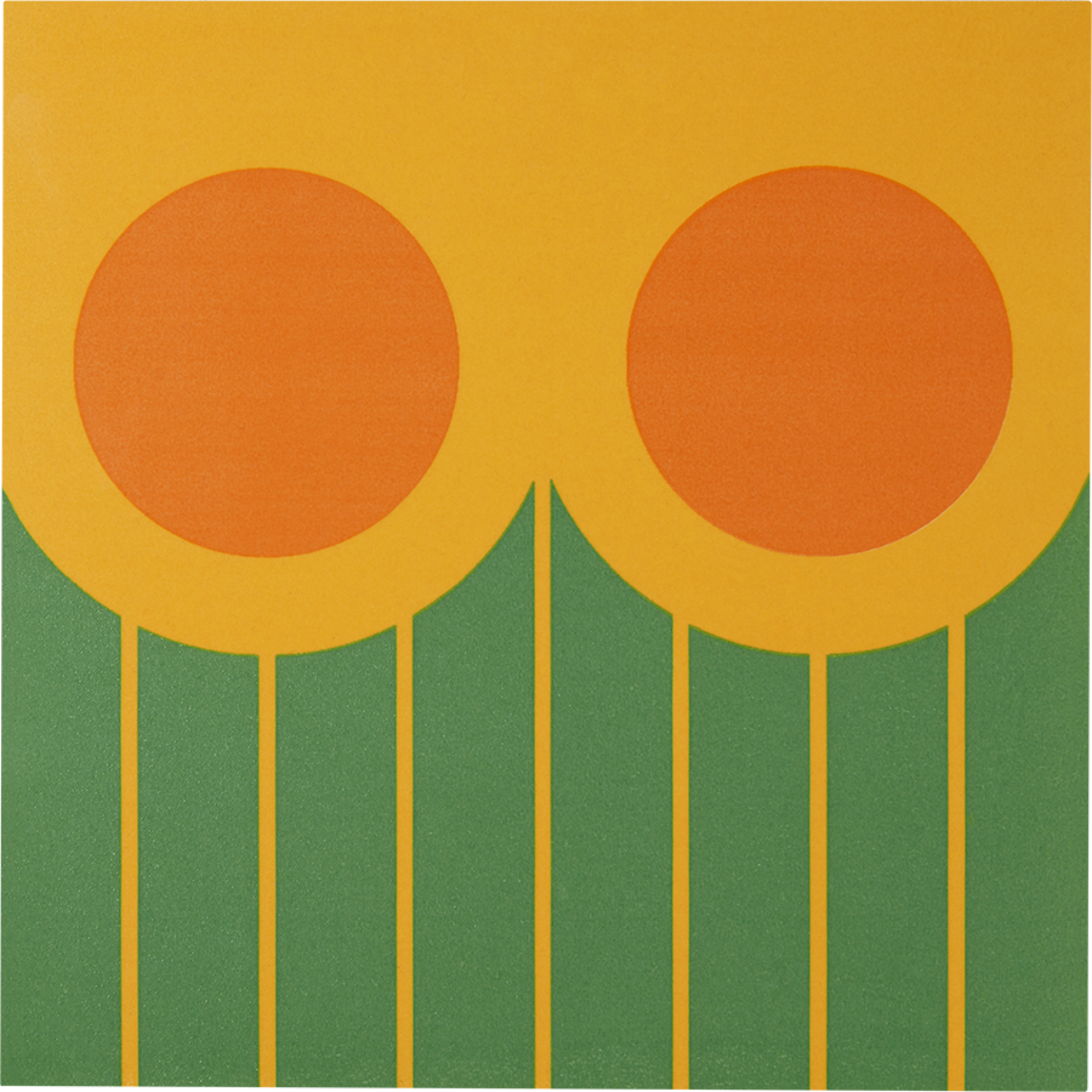 Vibrant tile design featuring orange circles and green stripes, part of Yinka Ilori's collection at Clerkenwell Design Week.