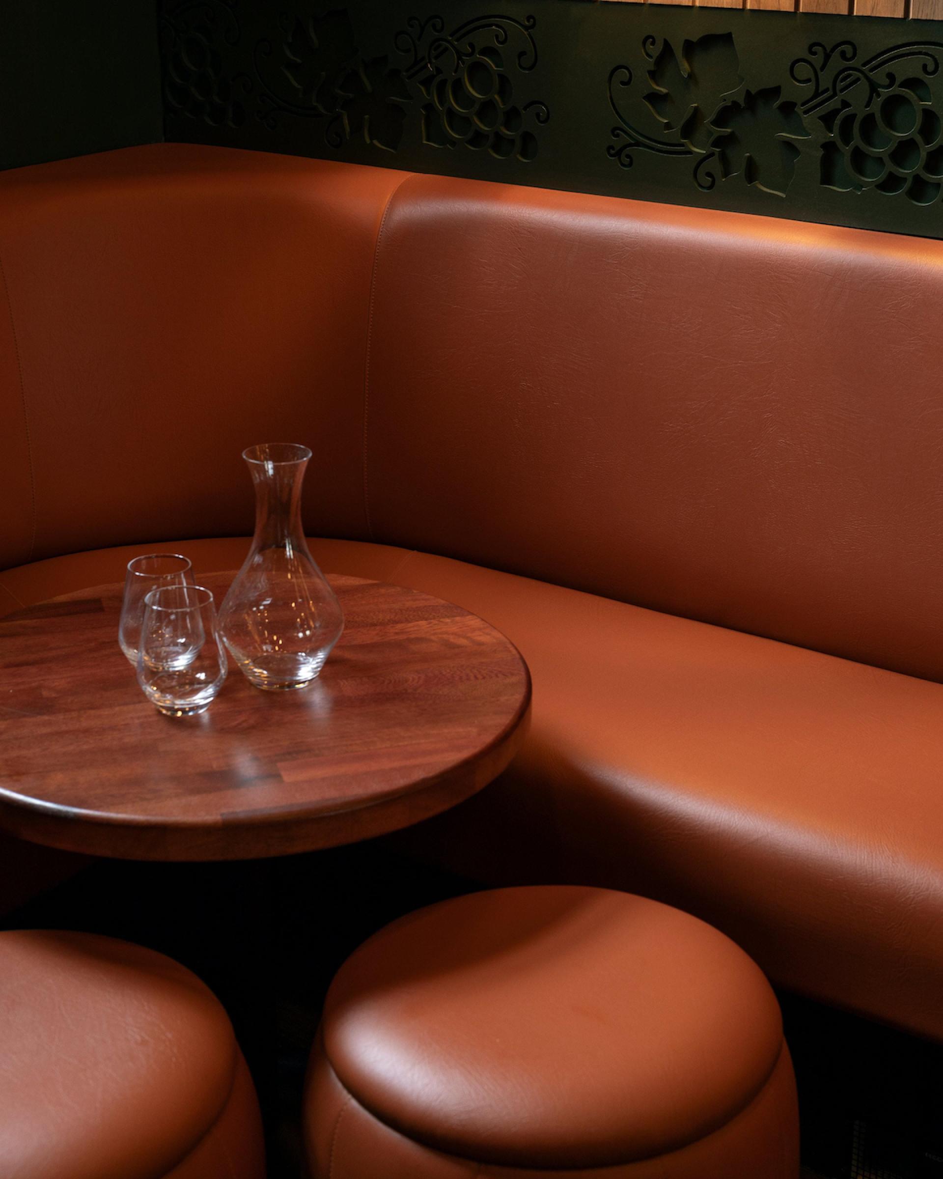 Sophisticated scheme for Cask and Vine, Edinburgh, by JA!COCO! Studio features Agua Fabrics.