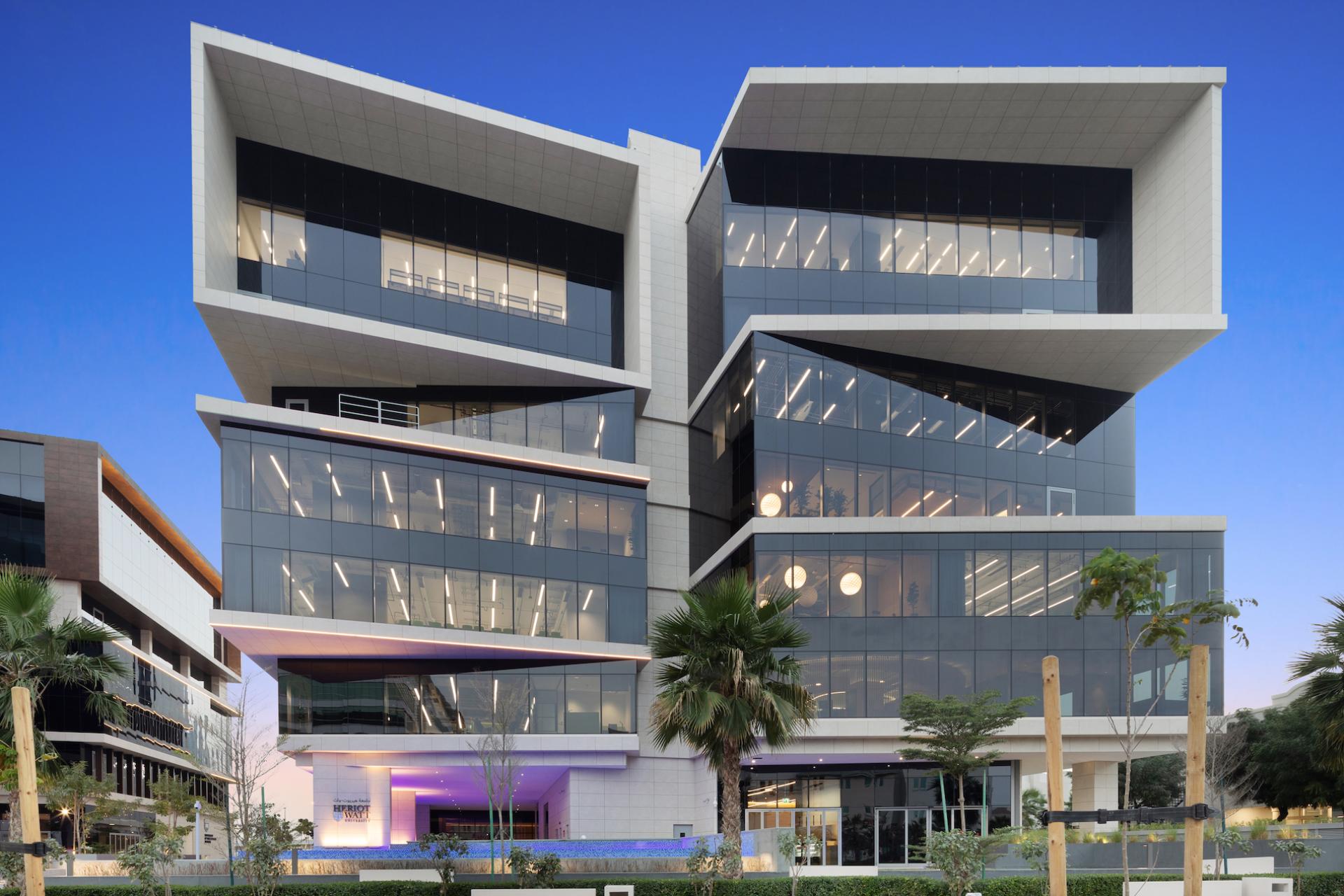 Heriot-Watt University's new Dubai campus showcasing modern architectural design in Dubai Knowledge Park.