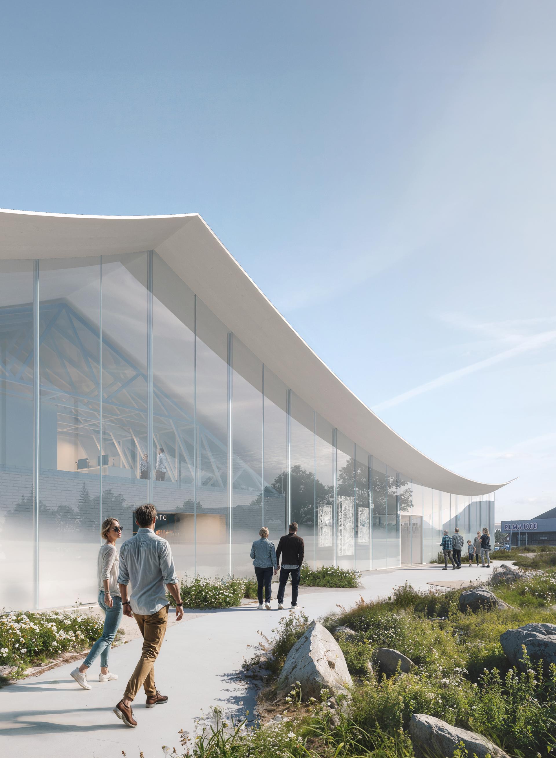 New Museum for Paper Art featuring a modern design with glass walls and visitors exploring the outdoor space.