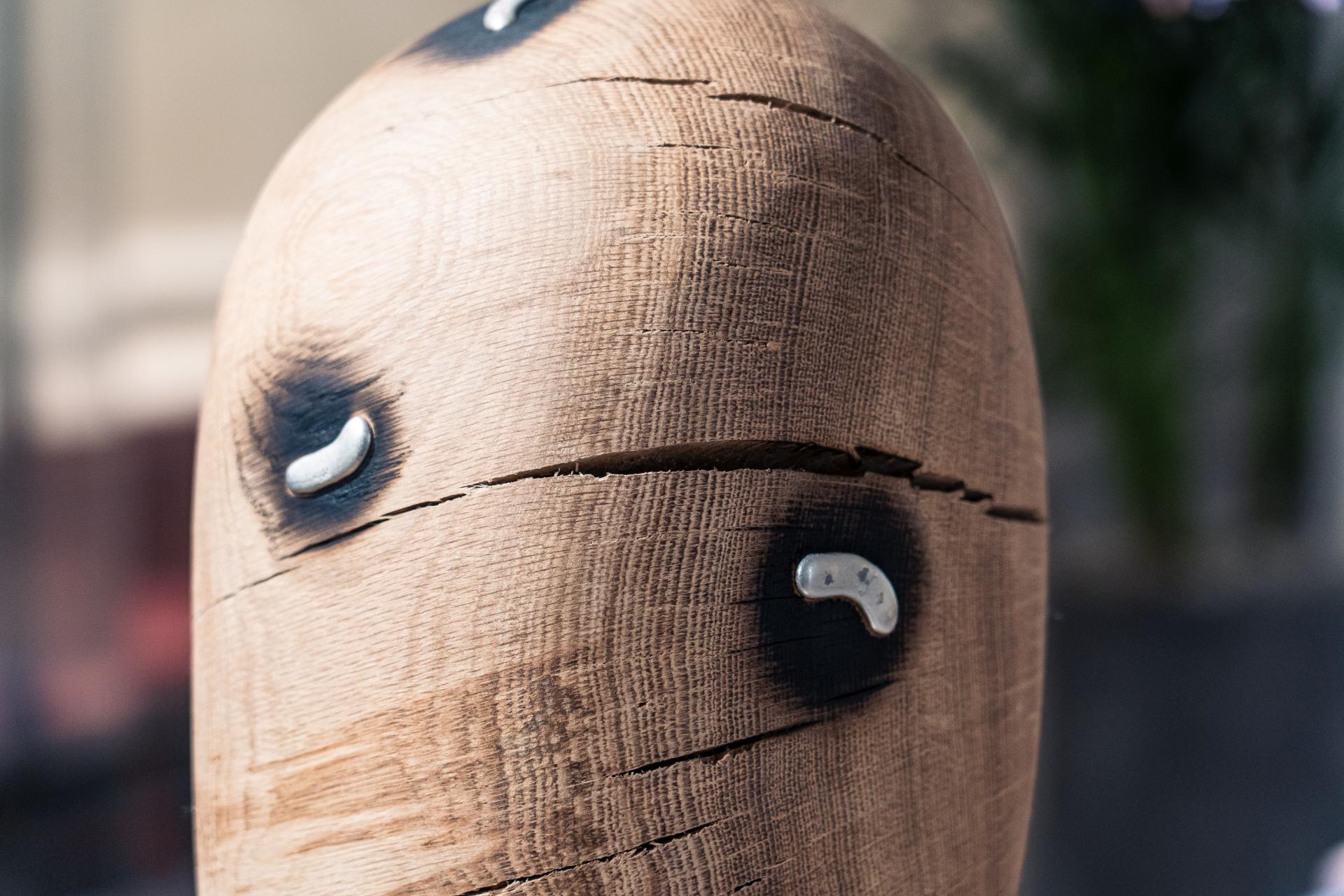 Wooden sculpture featuring artistic details, showcasing craftsmanship from the Makers in Residence event at Material Source Studio Glasgow.