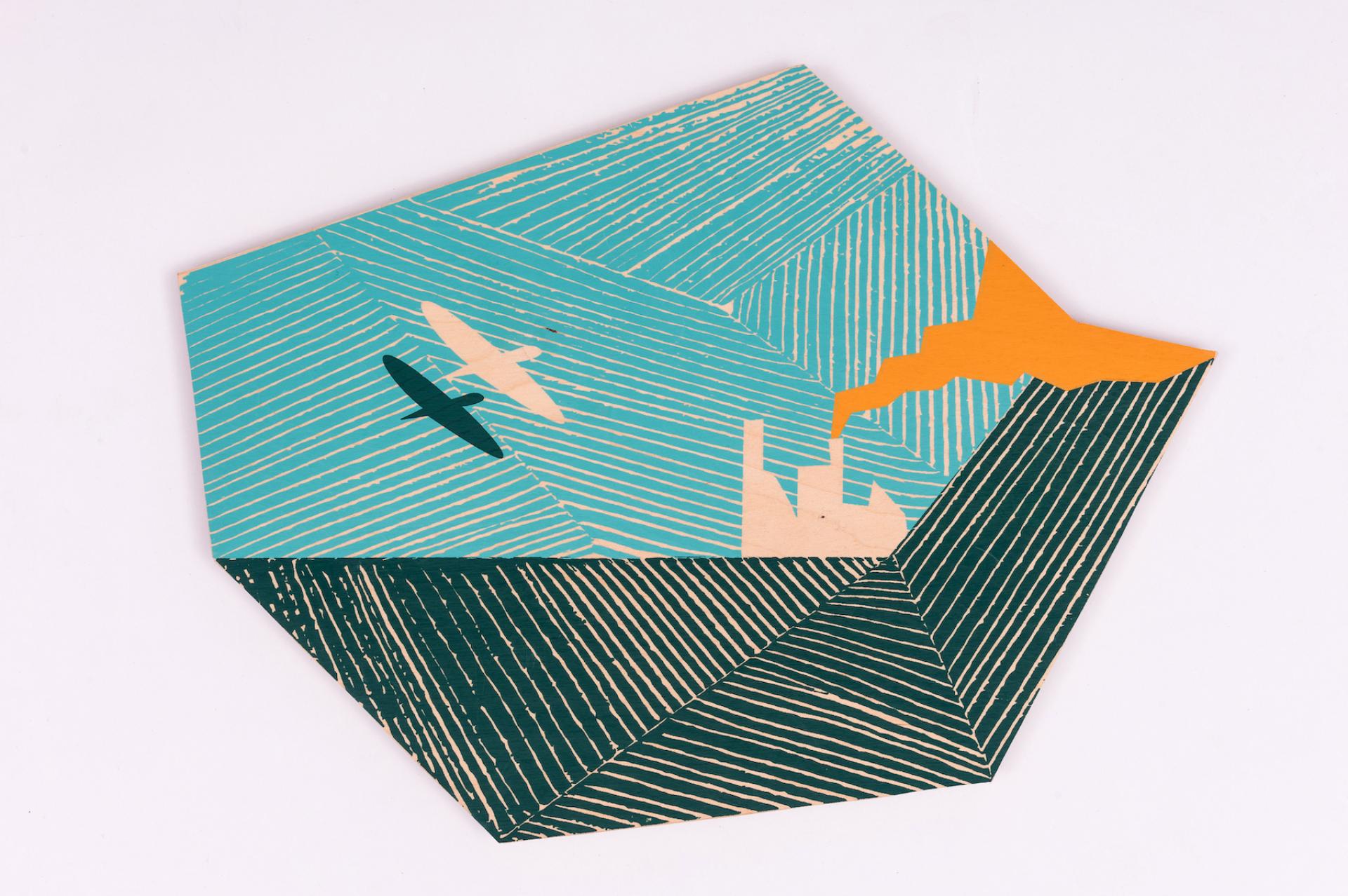 Colorful geometric artwork depicting nature and industry, reflecting the 'Decorative Minimalist' concept by Alison Milner at YSP.