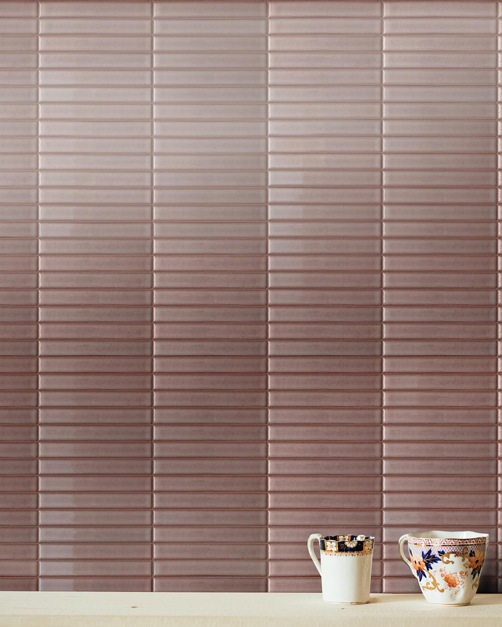 Porcelain mosaic tiles from the Kakam 2.0 collection showcase a subtle, glazed finish inspired by traditional Japanese techniques.