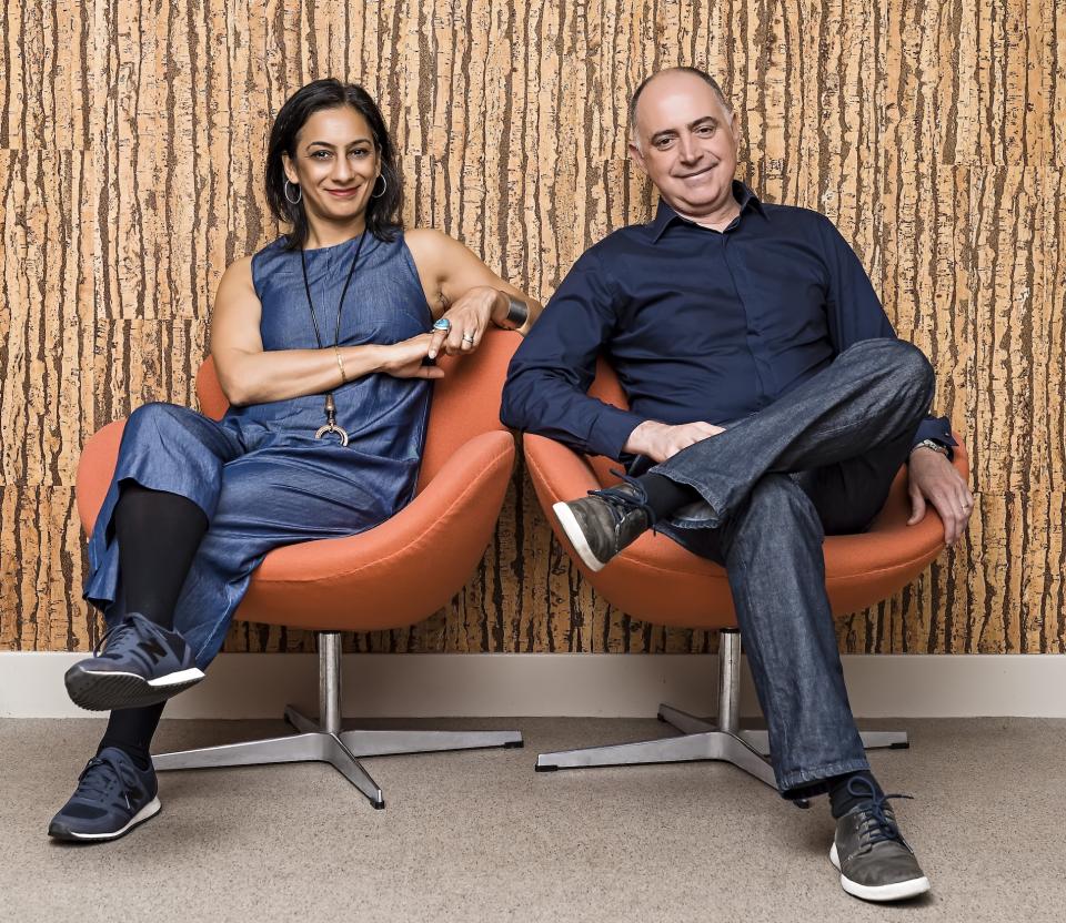 Gurvinder Khurana and Nigel Tresise of align seated in modern chairs, embodying their innovative approach to interior design.