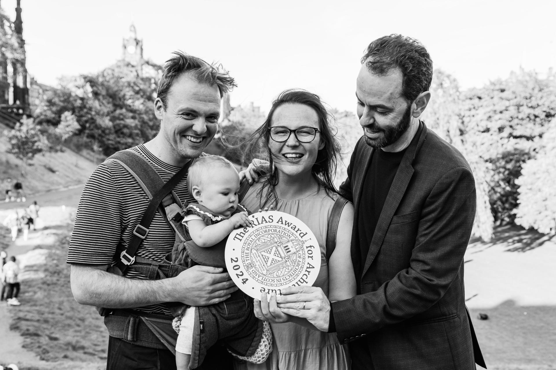 Group celebrating the RIAS Award for Architecture 2024, highlighting fardaa's innovative retrofit design achievements on the Isle of Mull.