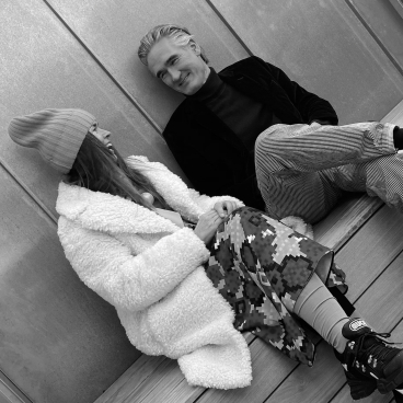 Morten Linde and Pernille Iben share a joyful moment, highlighting family collaboration in their design narrative at STUDIO YOLK.