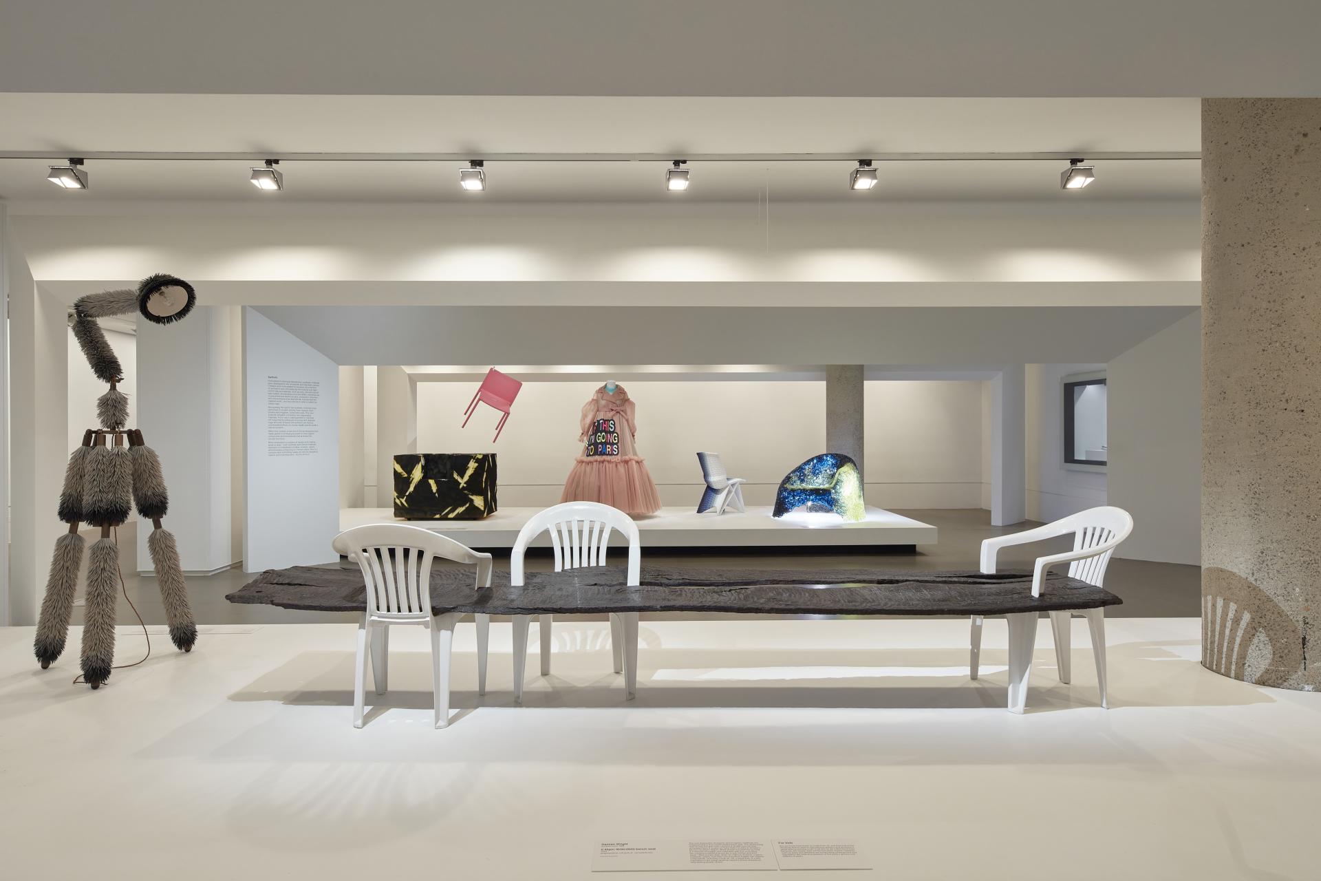 Unique contemporary artwork made from various materials displayed at the National Gallery of Victoria exhibit.