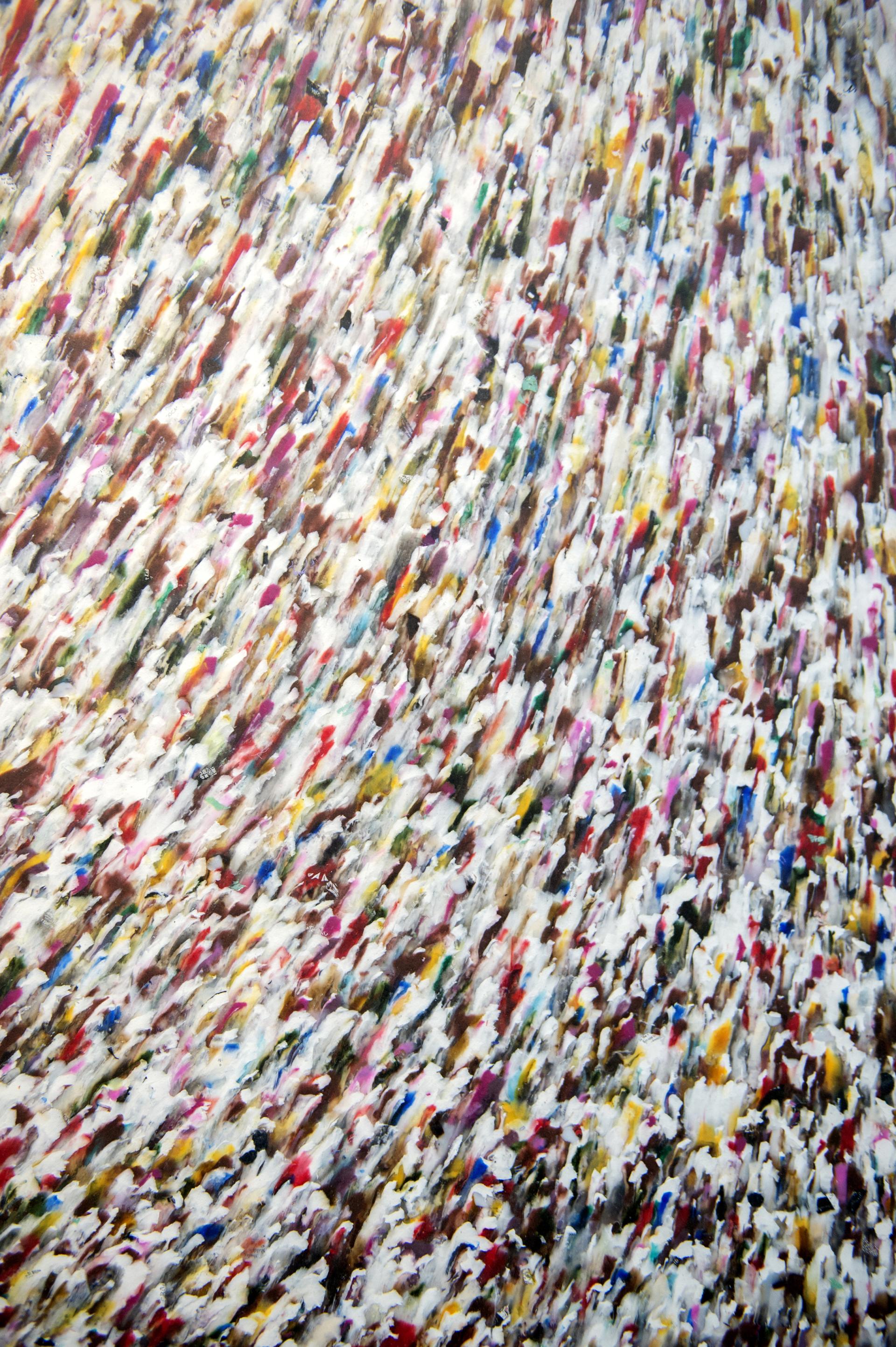 Vibrant abstract artwork showcasing a dynamic blend of colors, embodying creativity and innovation at the Surface Design Show 2020.