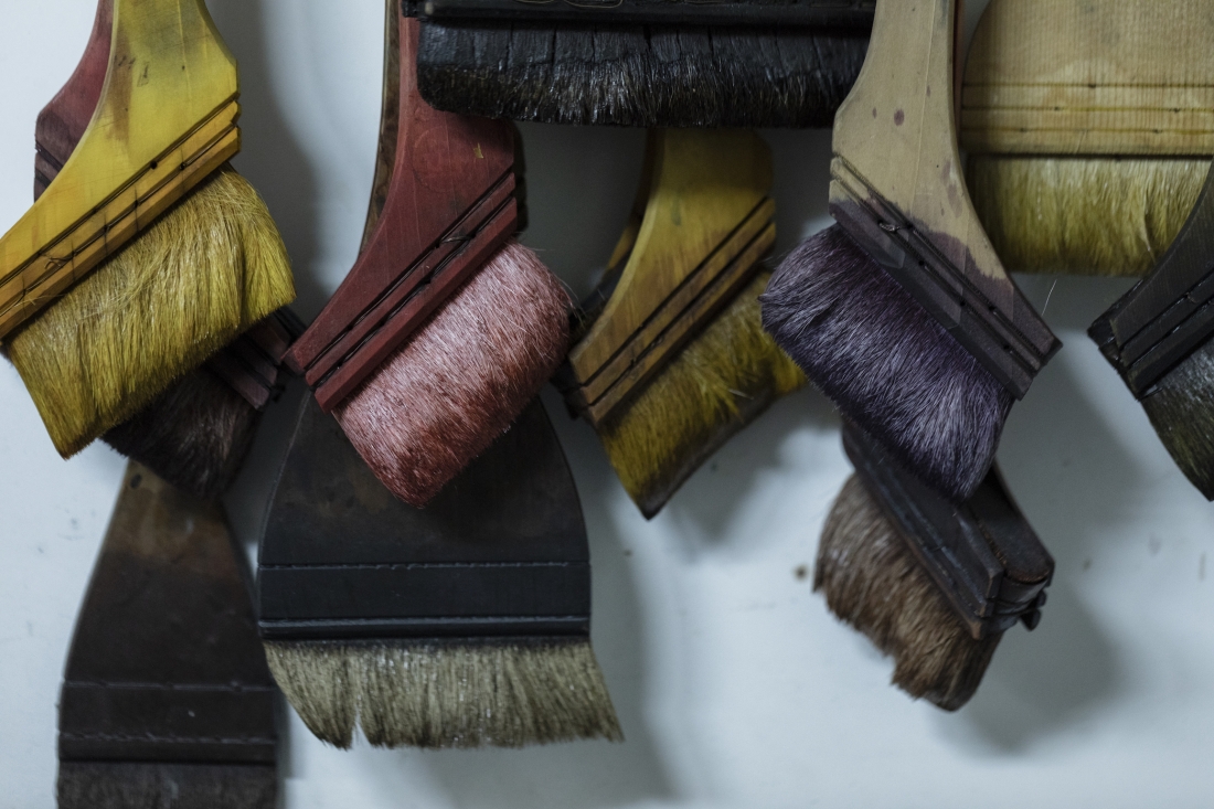 Brushes used by dyers at Yoshioka Dyeing Workshop - see their work in Living Colours exhibition 5 April-19 May at Japan House London